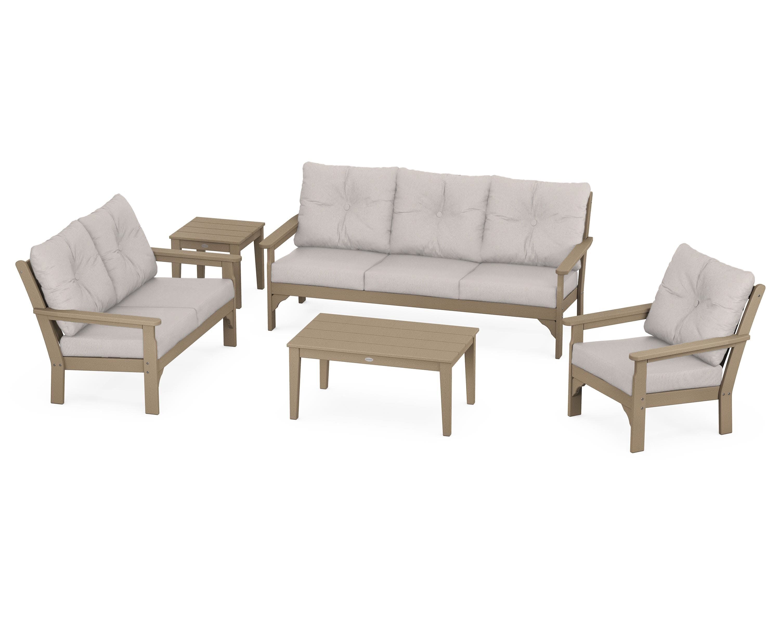Vineyard 5 Piece Deep Seating Set in Vintage Sahara / Dune Burlap