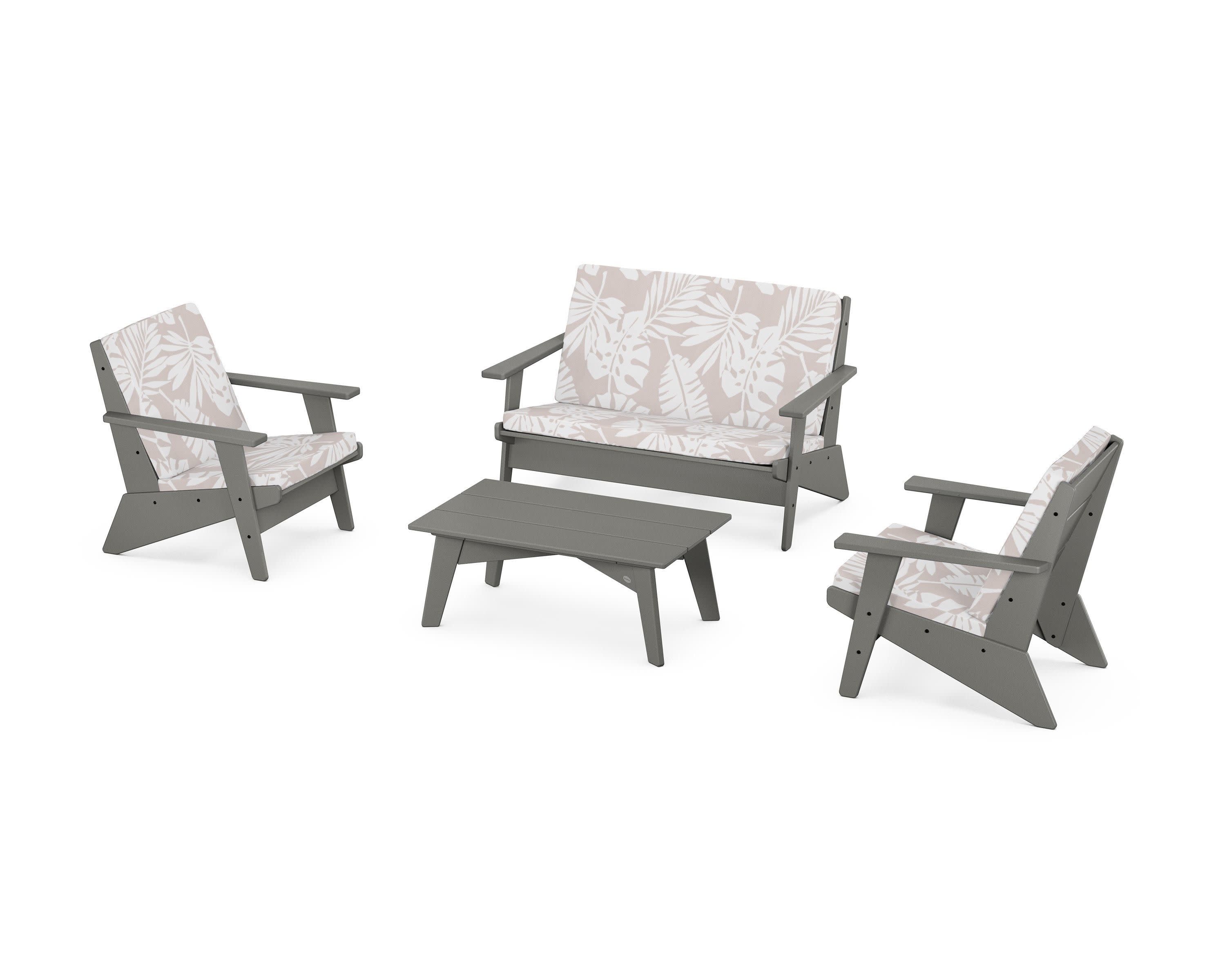 Riviera Modern Lounge 4-Piece Set in Slate Grey / Leaf Dune Burlap