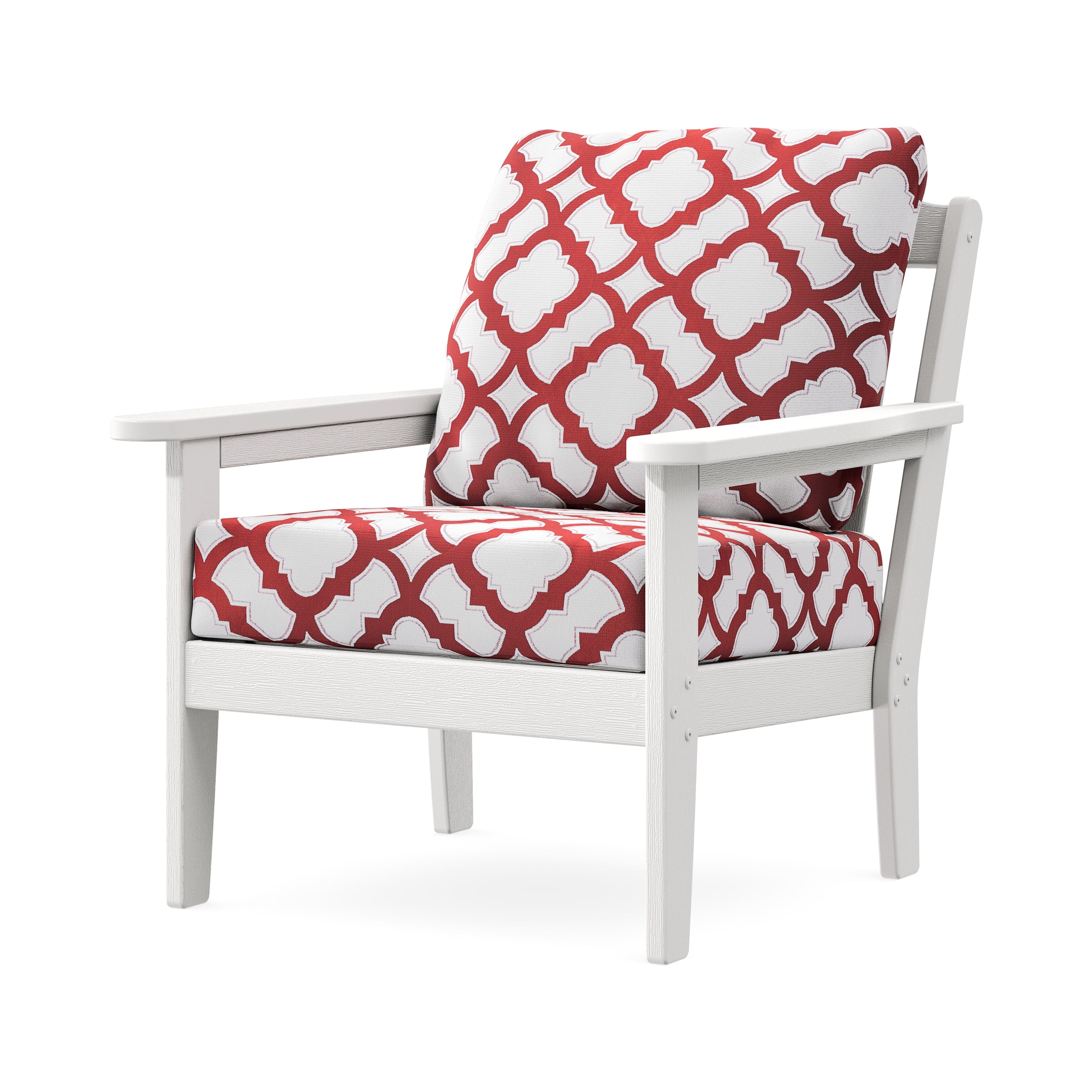 Cottage Deep Seating Chair in Vintage White / Trellis Crimson