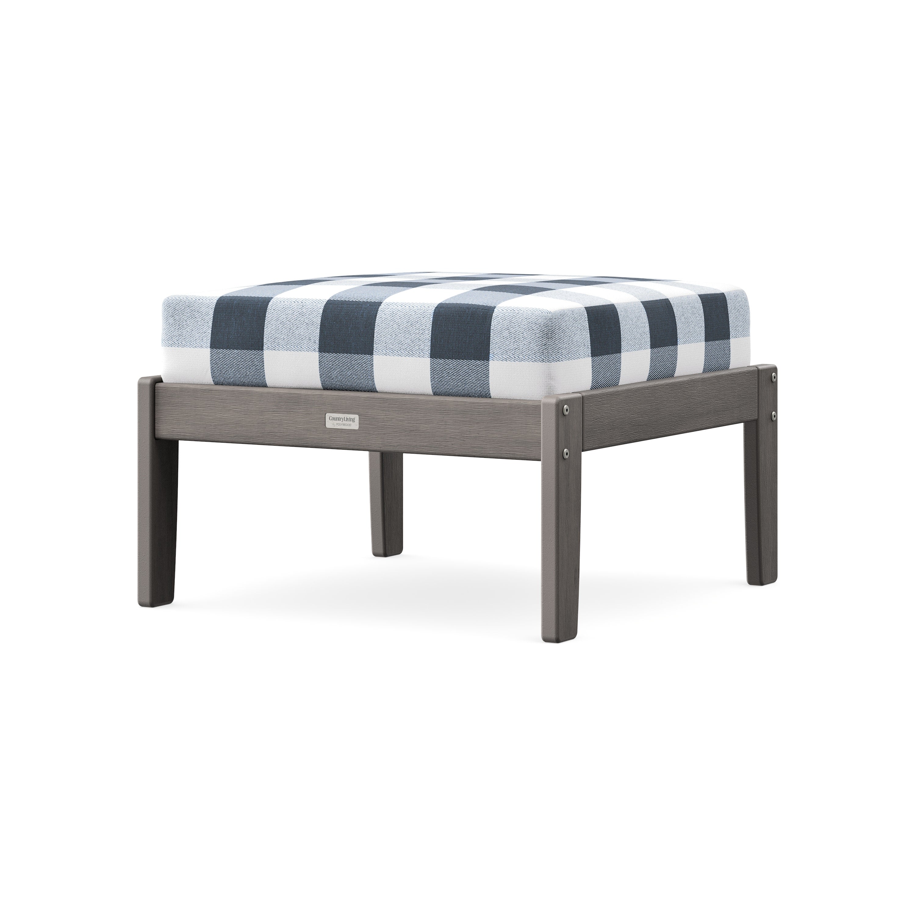 Cottage Deep Seating Ottoman in Driftwood / Buffalo Plaid Marine Indigo
