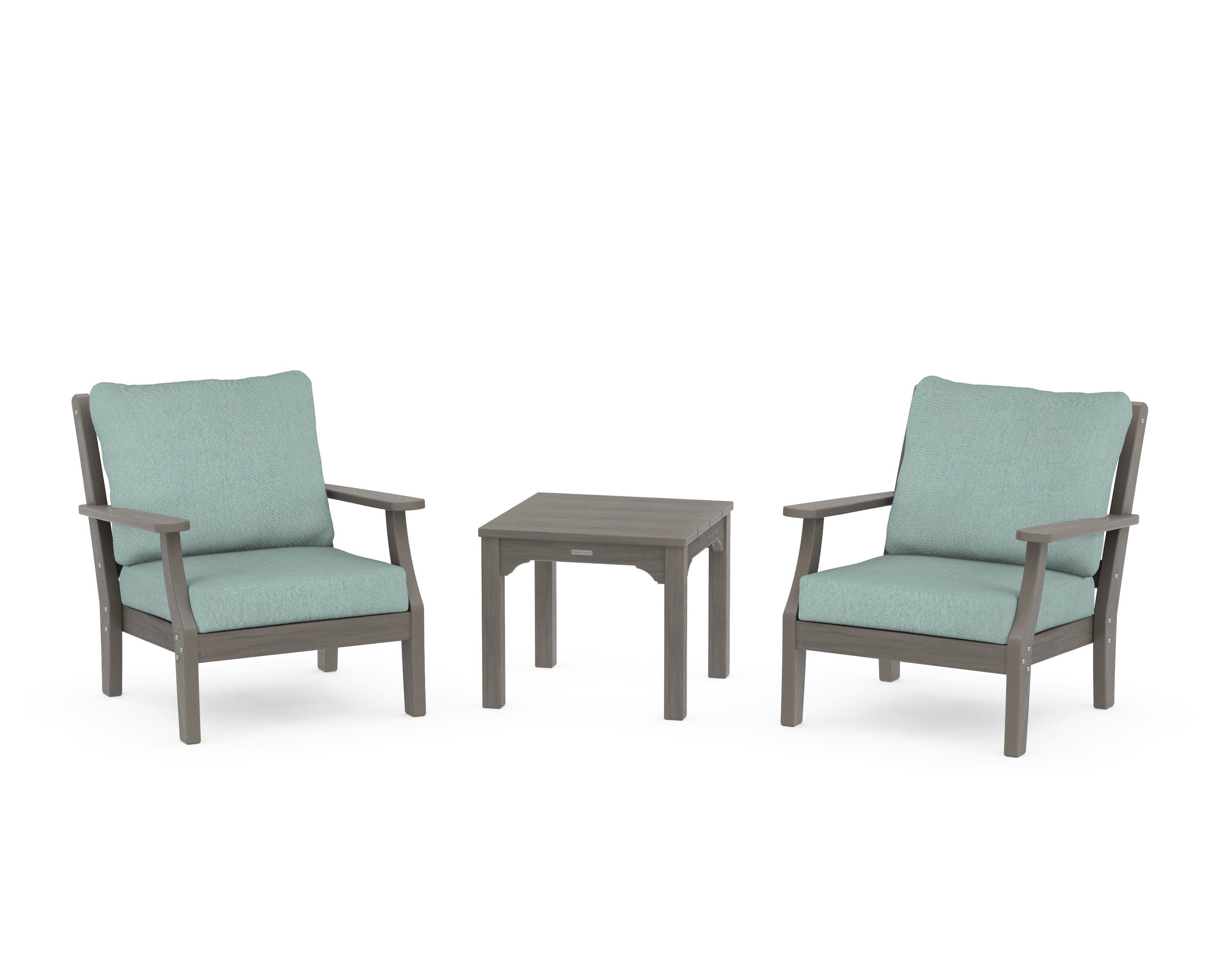 Chinoiserie 3-Piece Deep Seating Set in Driftwood / Glacier Spa