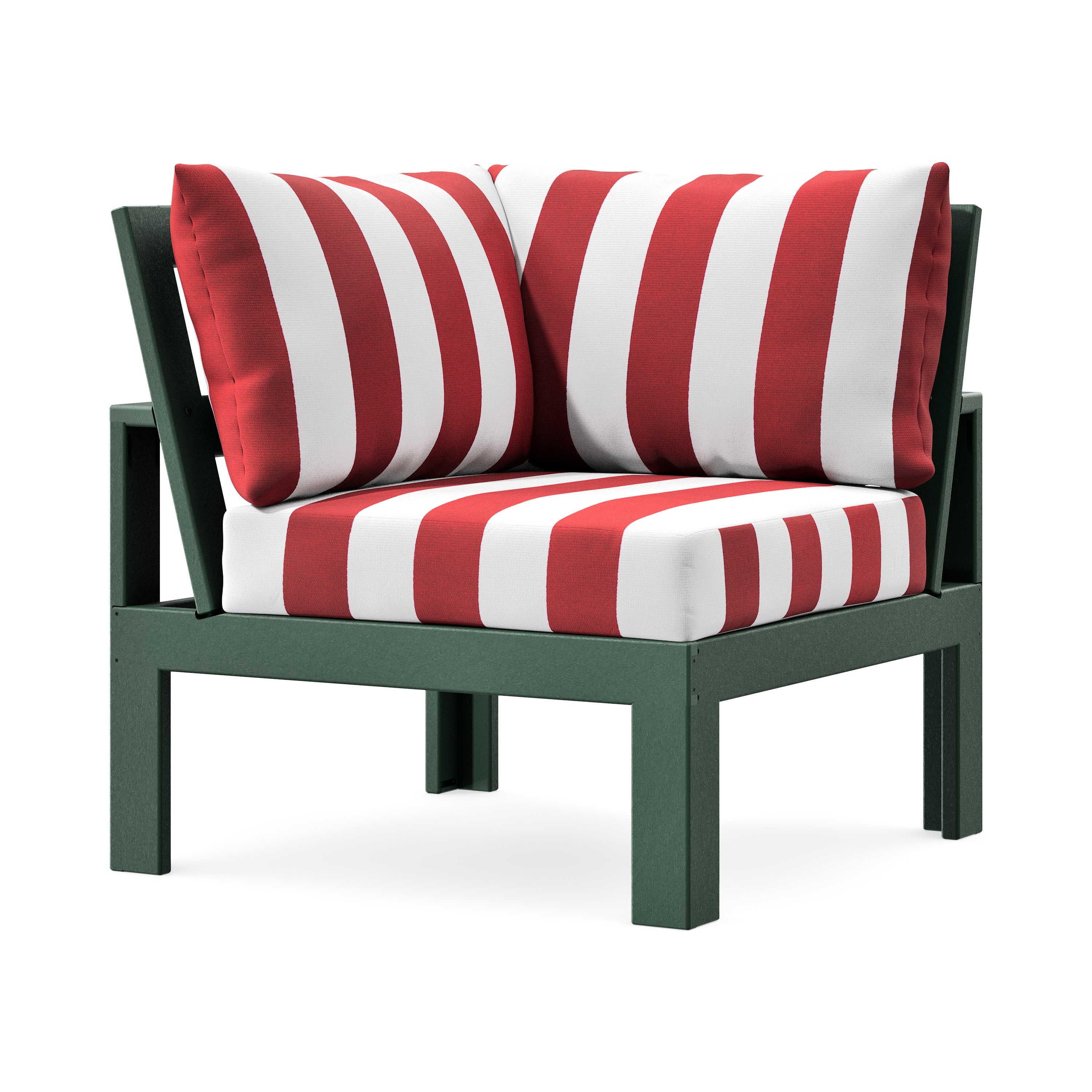 Modular Corner Chair in Green / Cabana Stripe Crimson