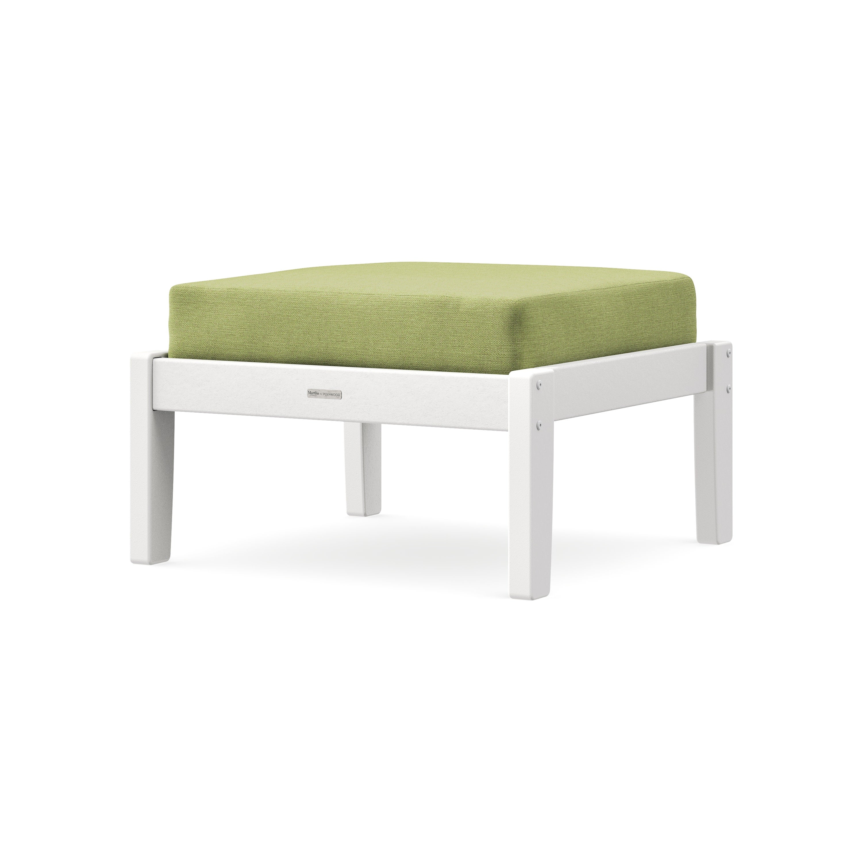 Chinoiserie Deep Seating Ottoman in White / Chartreuse Boucle