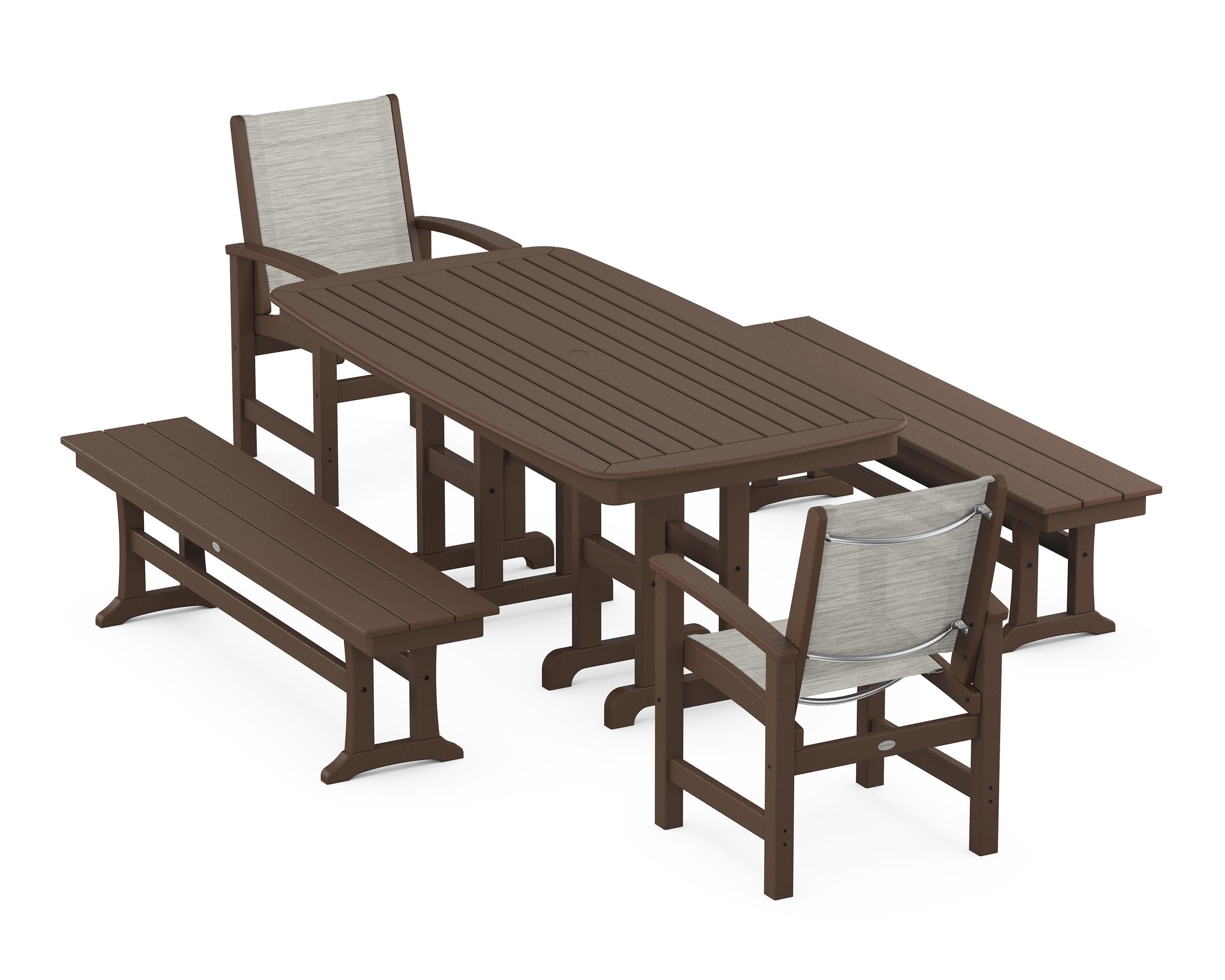 Coastal 5-Piece Dining Set in Mahogany / Birch Sling
