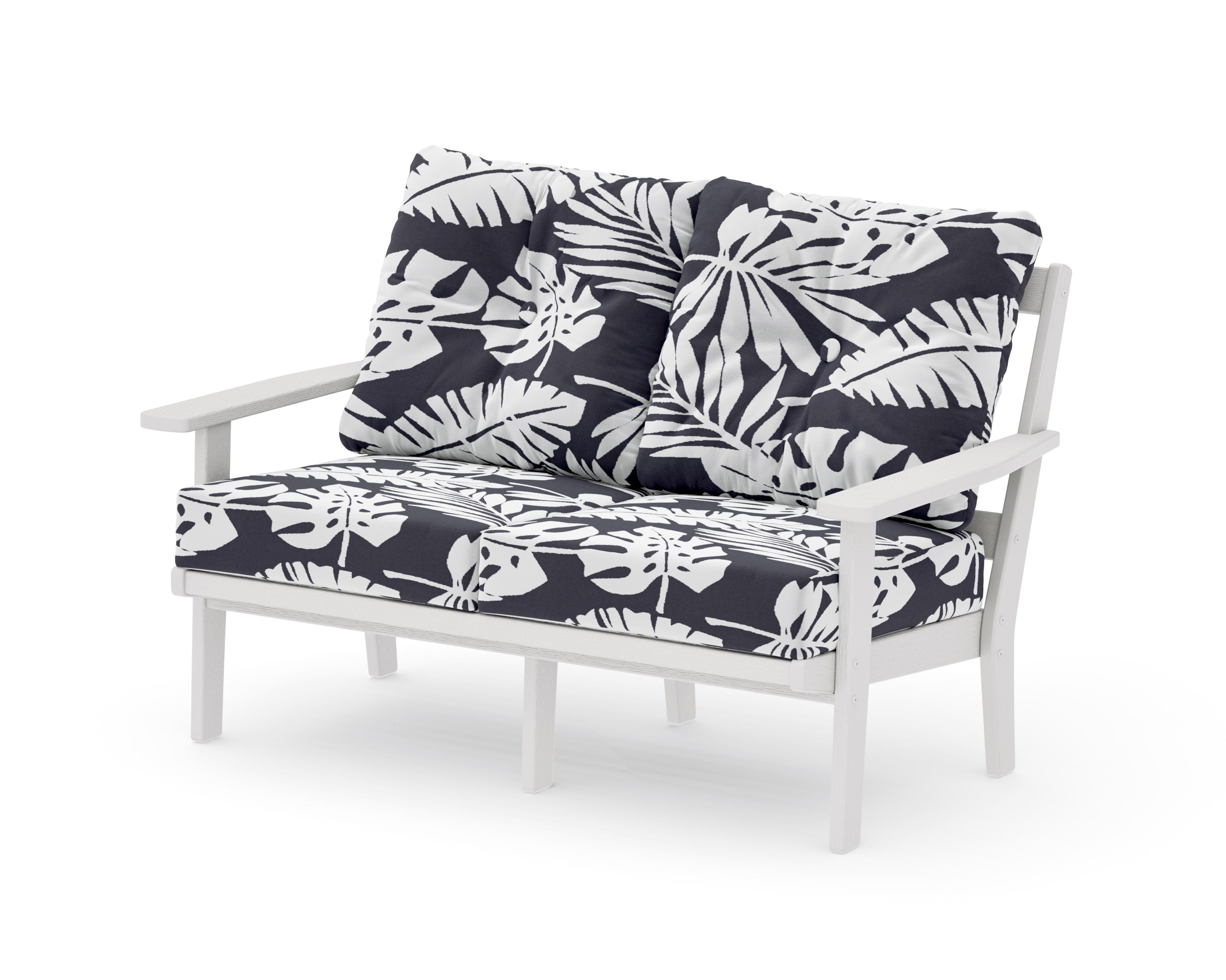 Prairie Deep SeatingLoveseat in Vintage White / Leaf Navy