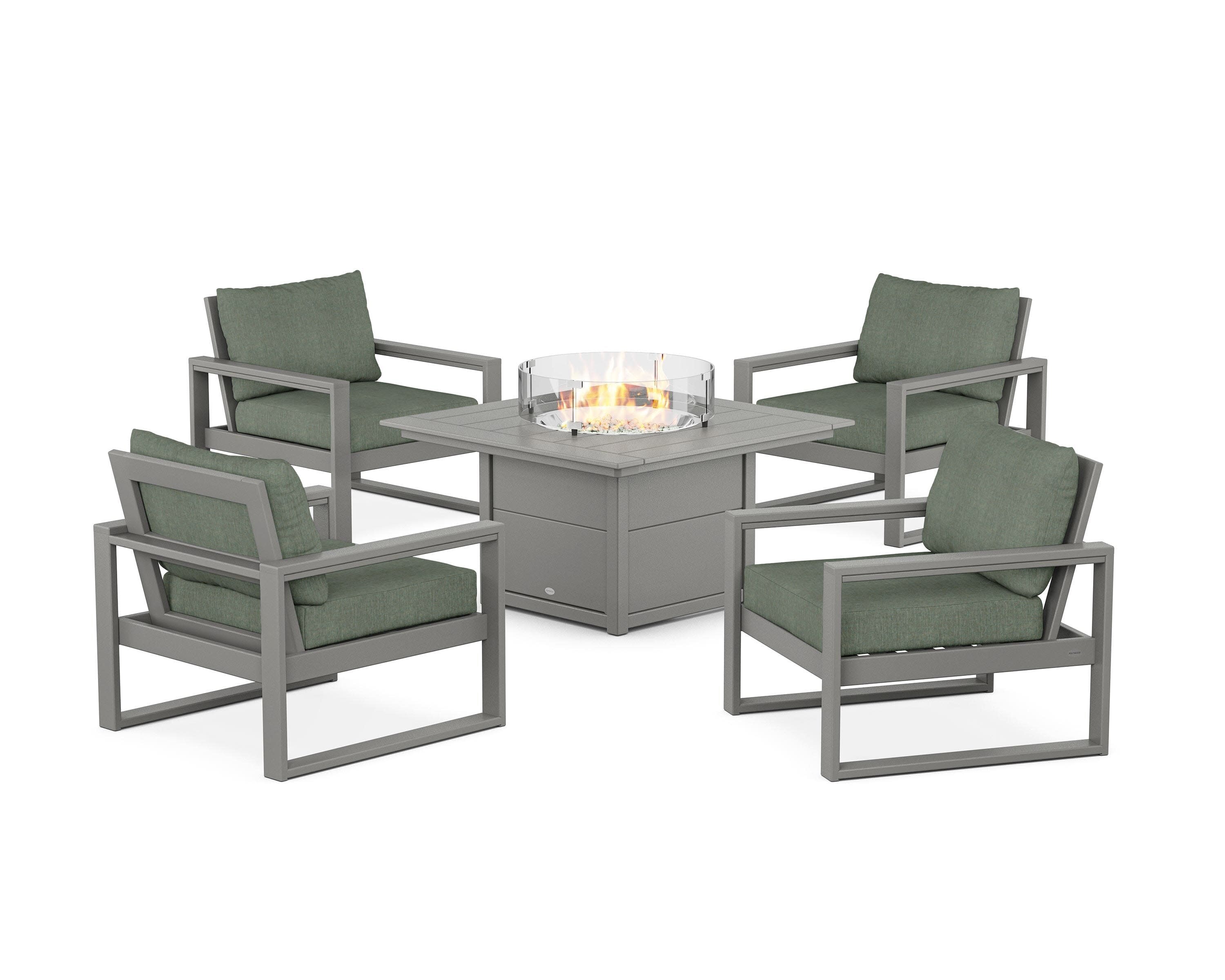 EDGE Sectional 5-Piece Deep Seating Set with Fire Pit Table in Slate Grey / Cast Sage