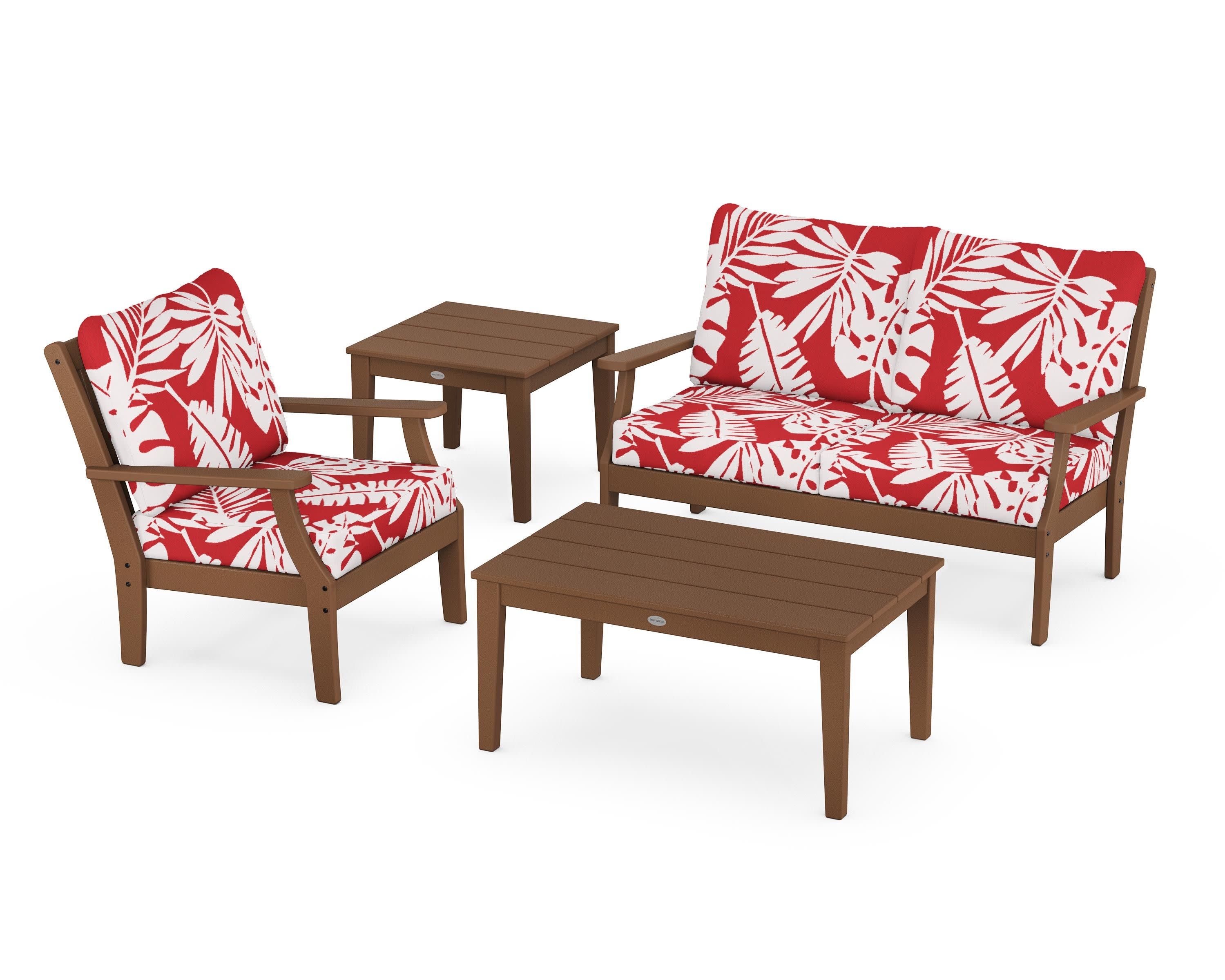 Braxton 4-Piece Deep Seating Set in Teak / Leaf Crimson