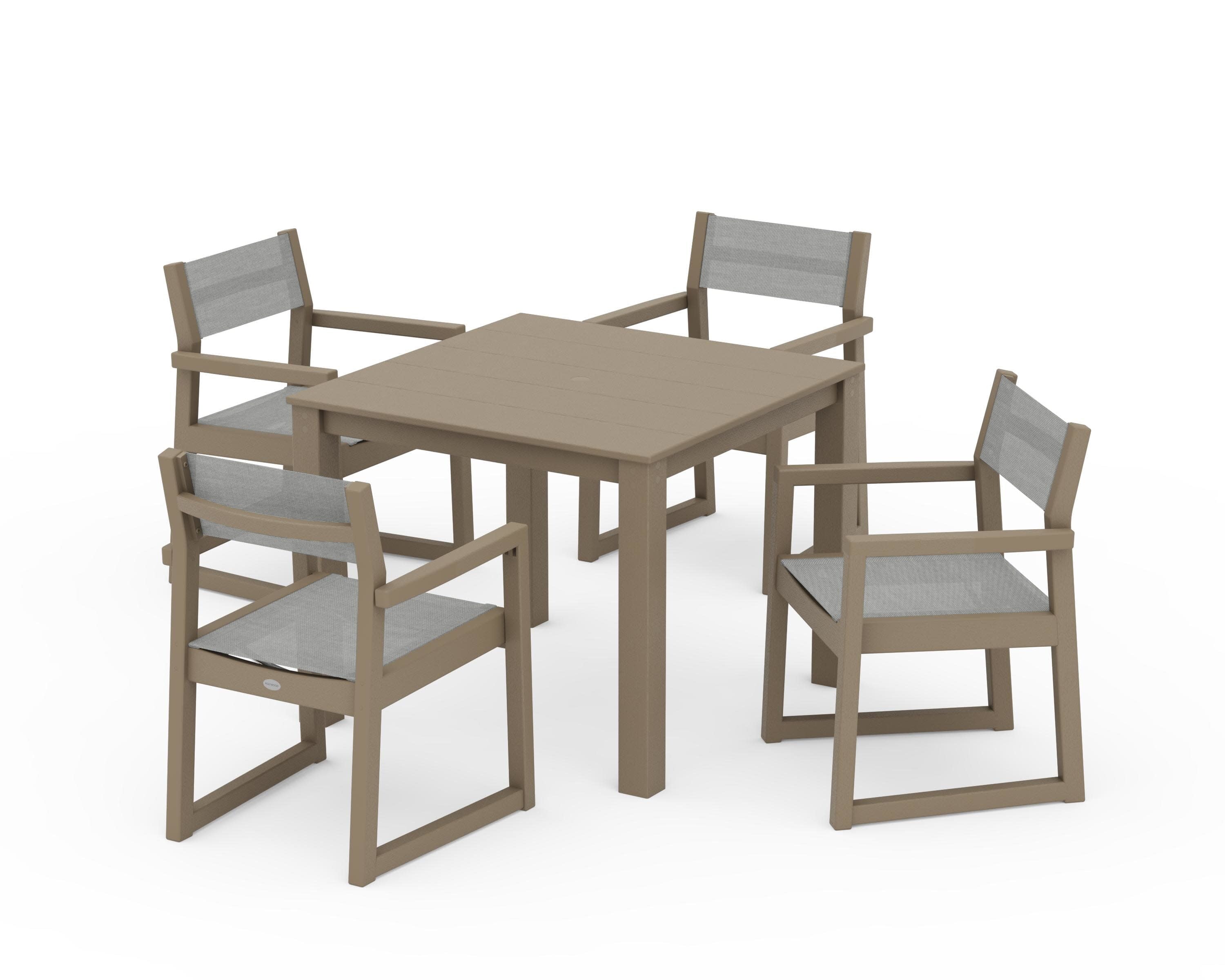 EDGE Sling Arm Chair 5-Piece Parsons Dining Set in Vintage Sahara / Metallic Sling