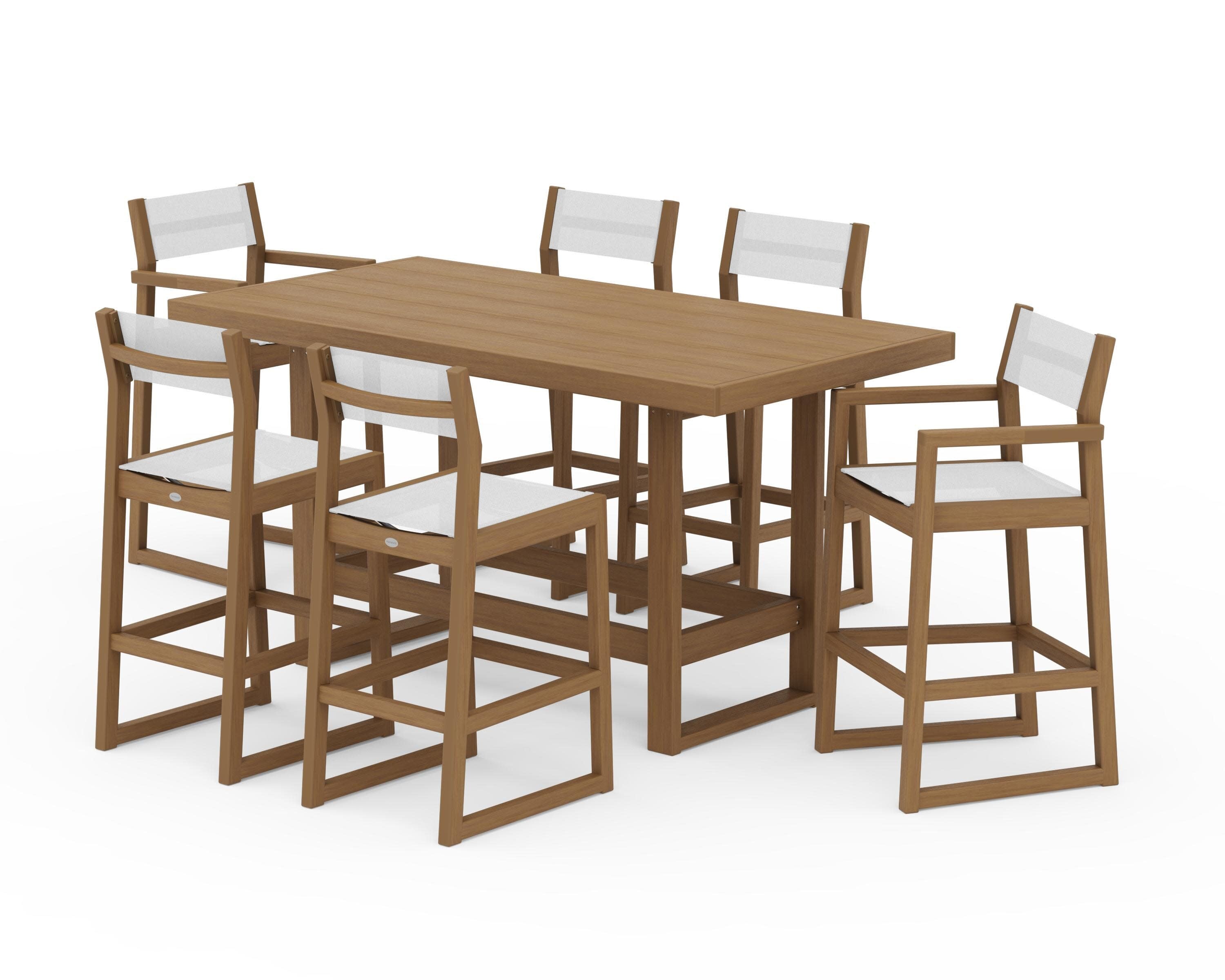 EDGE Sling 7-Piece Bar Table Set in Natural / White Sling