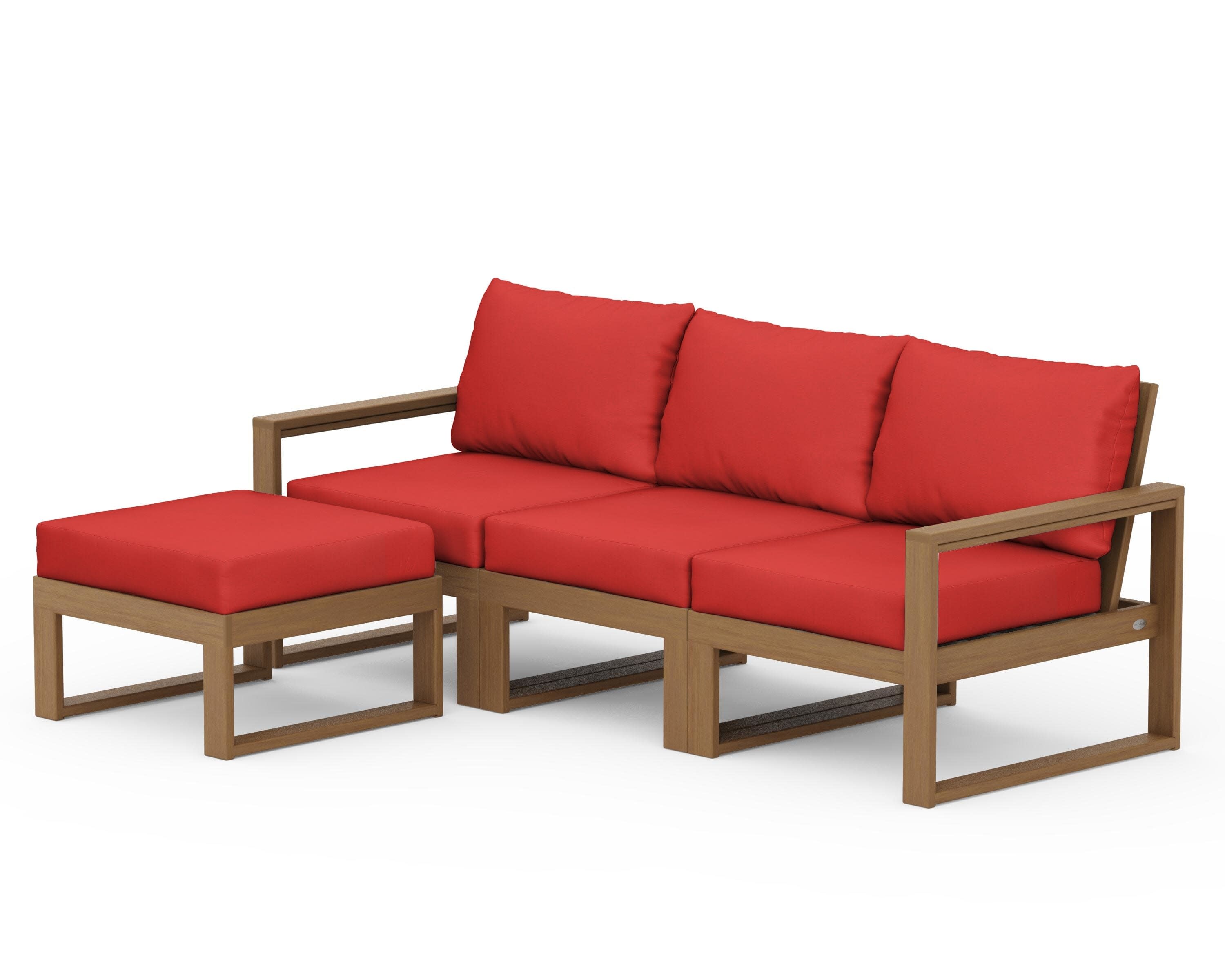 EDGE 4-Piece Modular Deep Seating Set with Ottoman in Natural / Crimson Linen