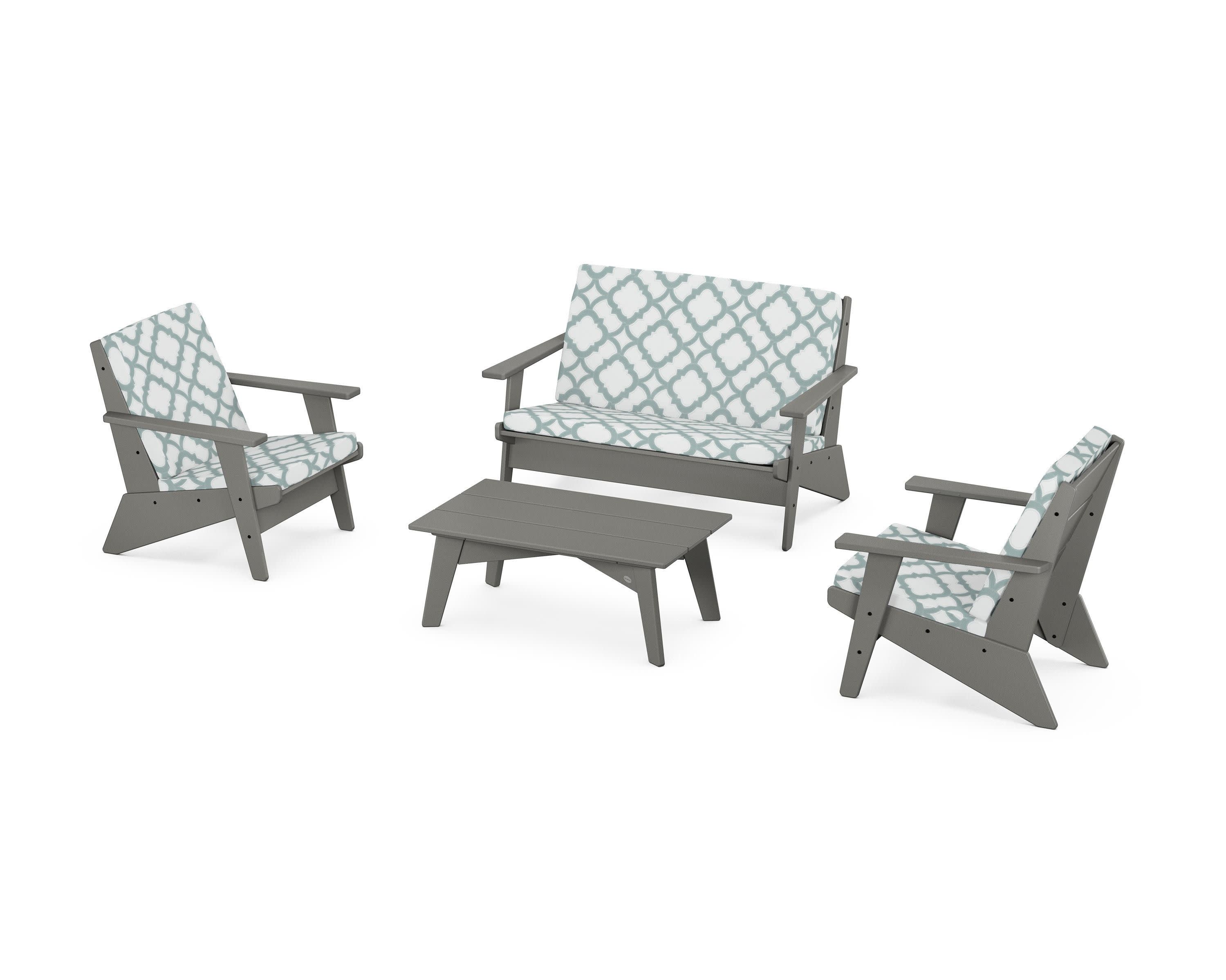 Riviera Modern Lounge 4-Piece Set in Slate Grey / Trellis Glacier Spa