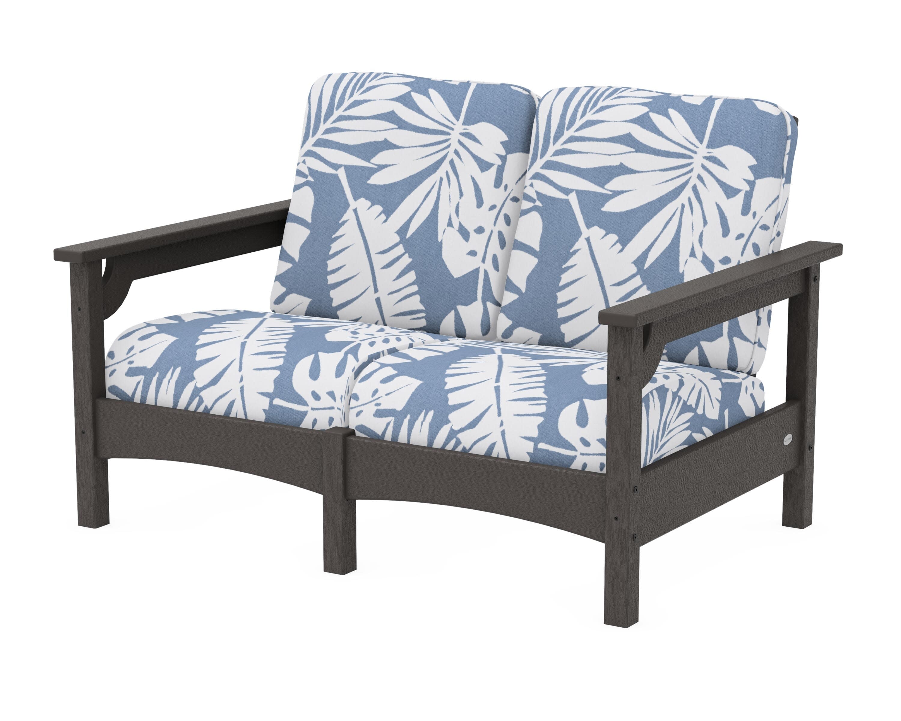 Club Loveseat in Vintage Coffee / Leaf Sky Blue