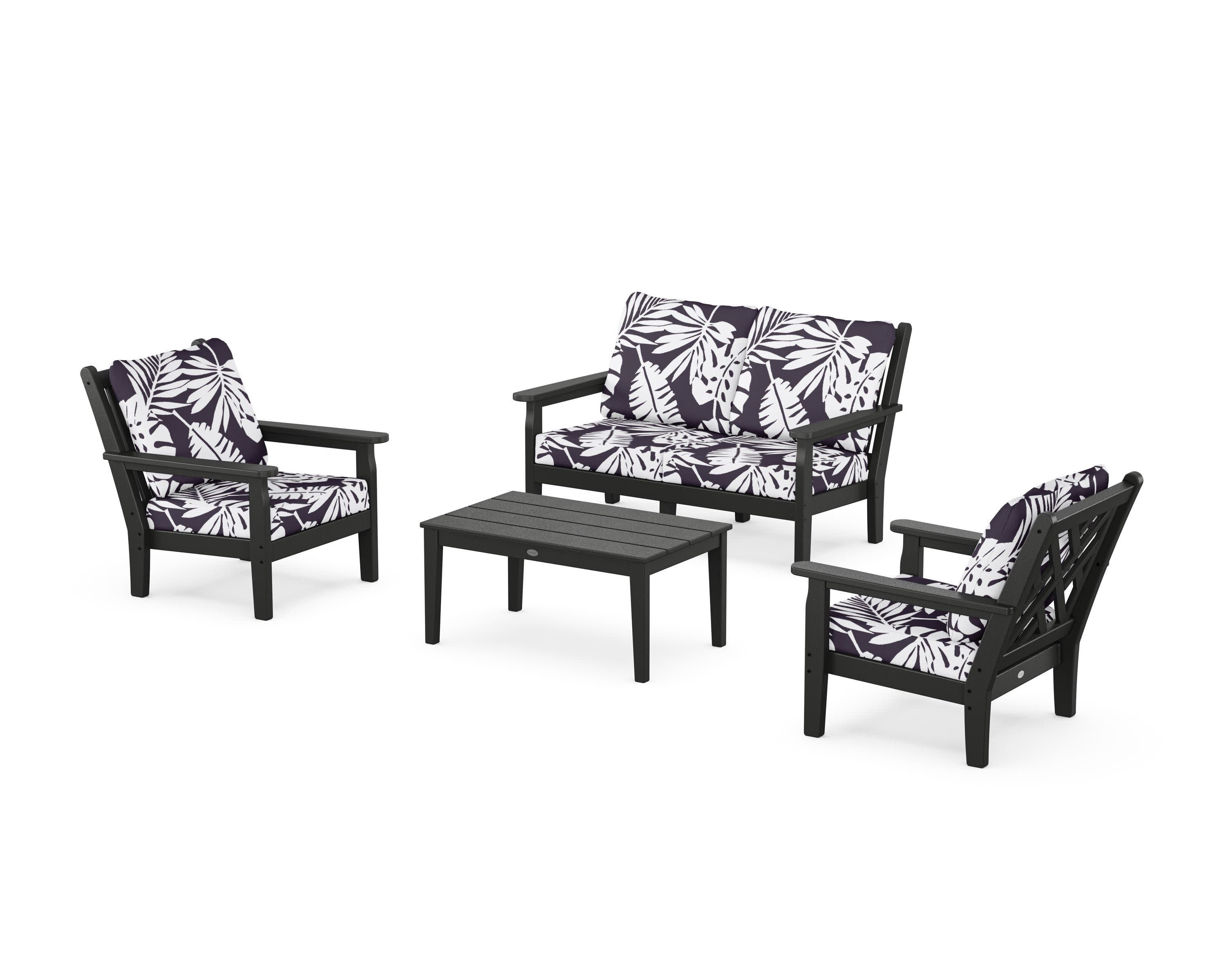 Chippendale 4-Piece Deep Seating Set with Loveseat in Black / Leaf Navy