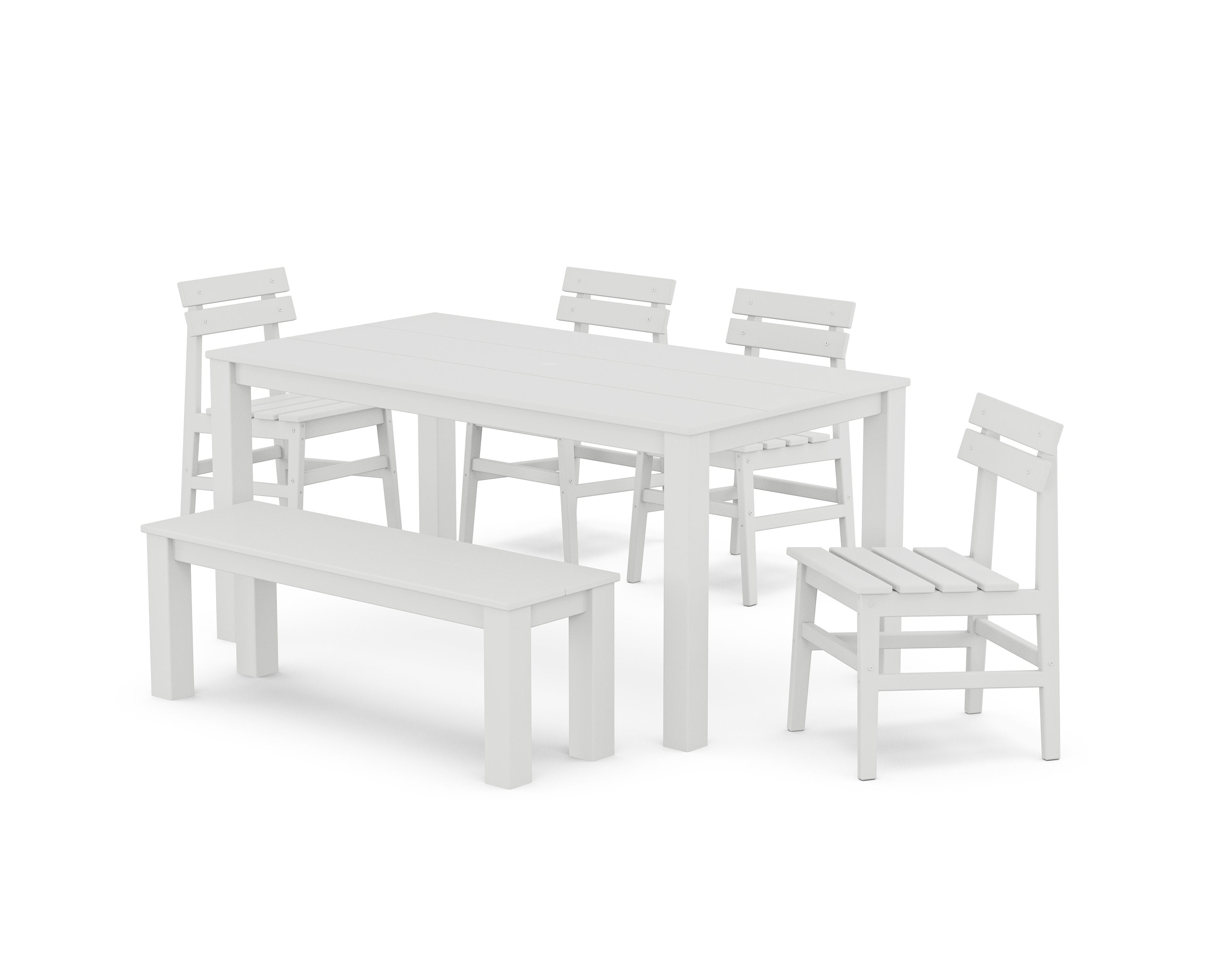 Modern Studio Plaza Chair 6-Piece Parsons Dining Set with Bench in White