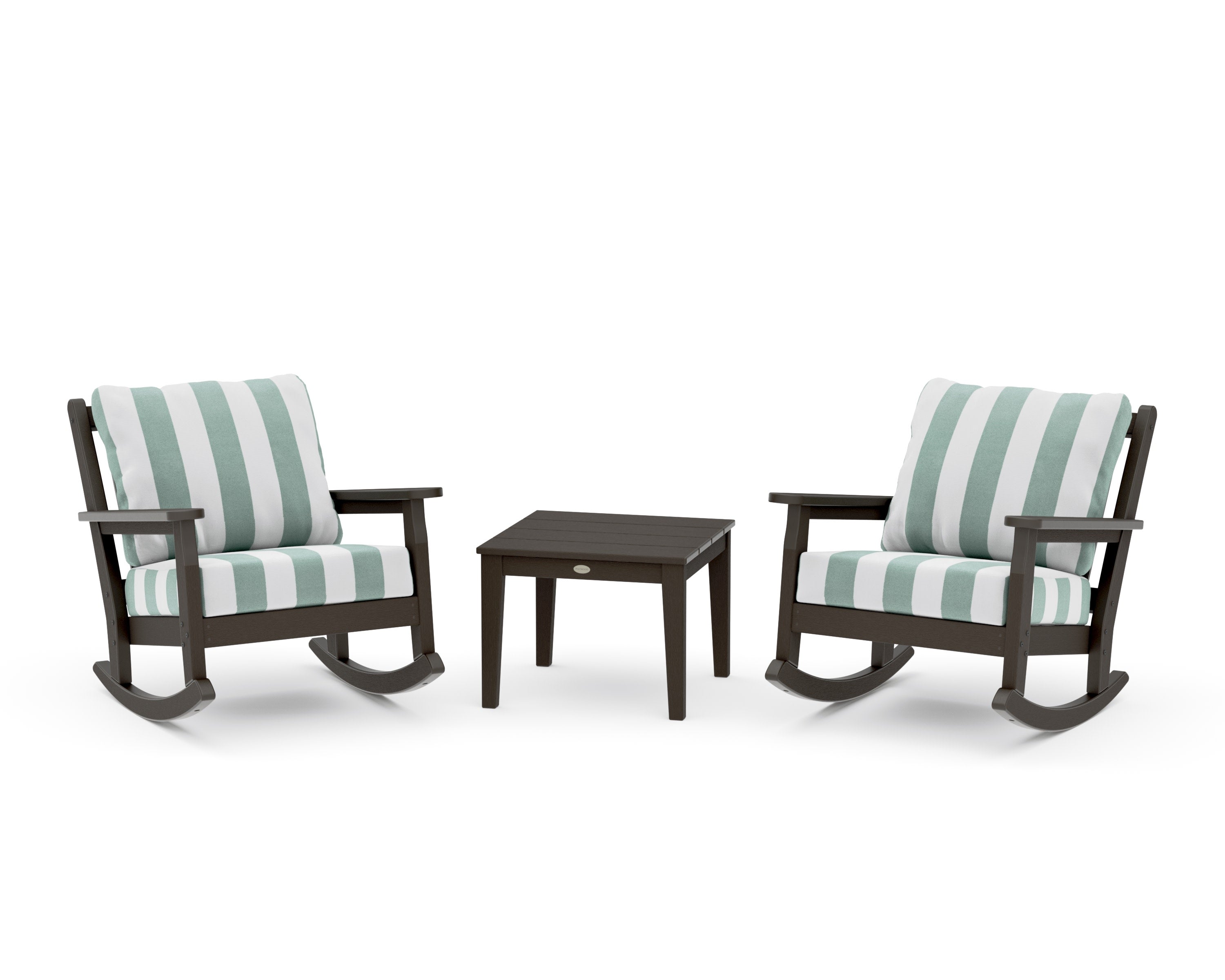 Chippendale 3-Piece Deep Seating Rocker Set in Vintage Coffee / Cabana Stripe Glacier Spa