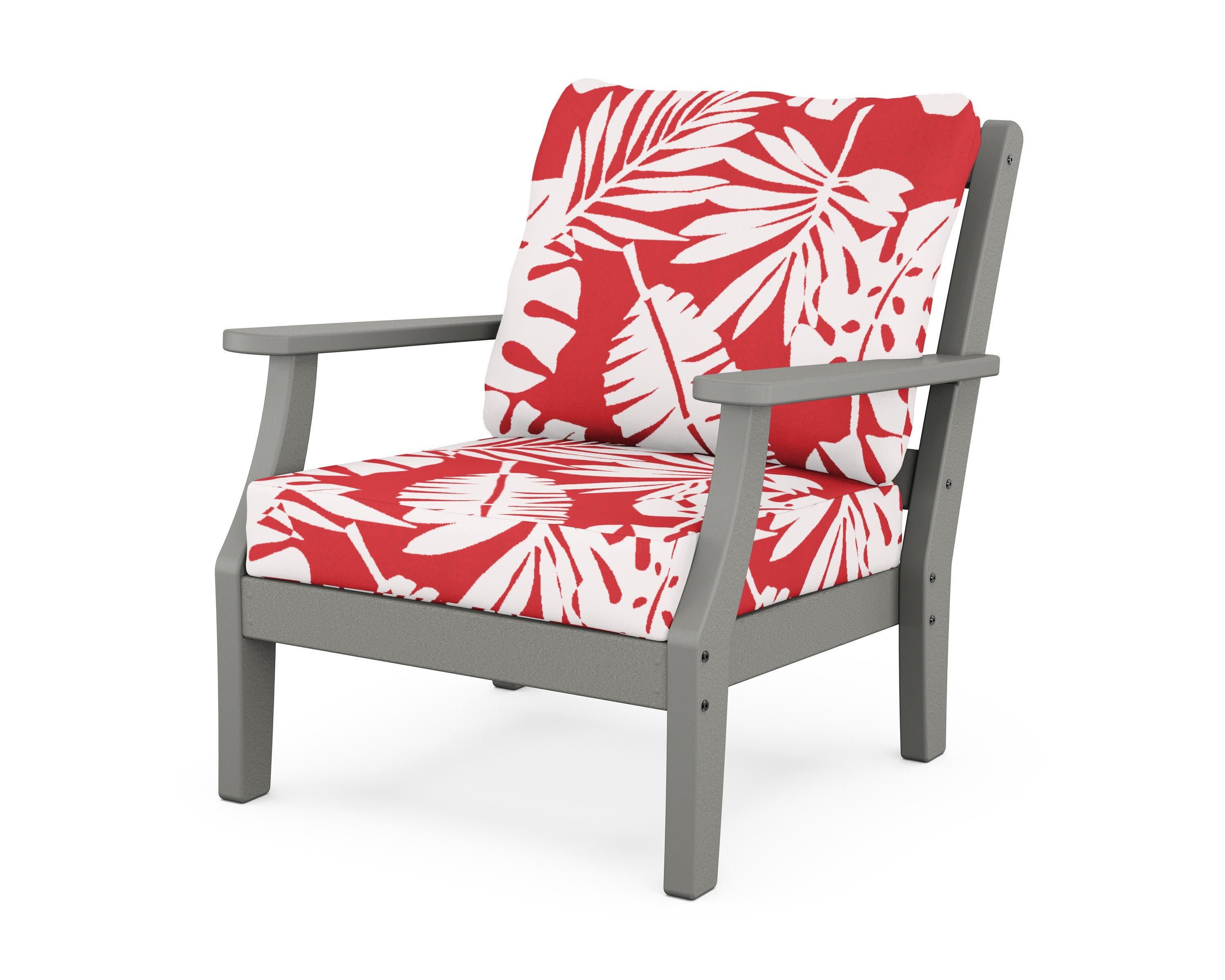Chinoiserie Deep Seating Chair in Slate Grey / Leaf Crimson