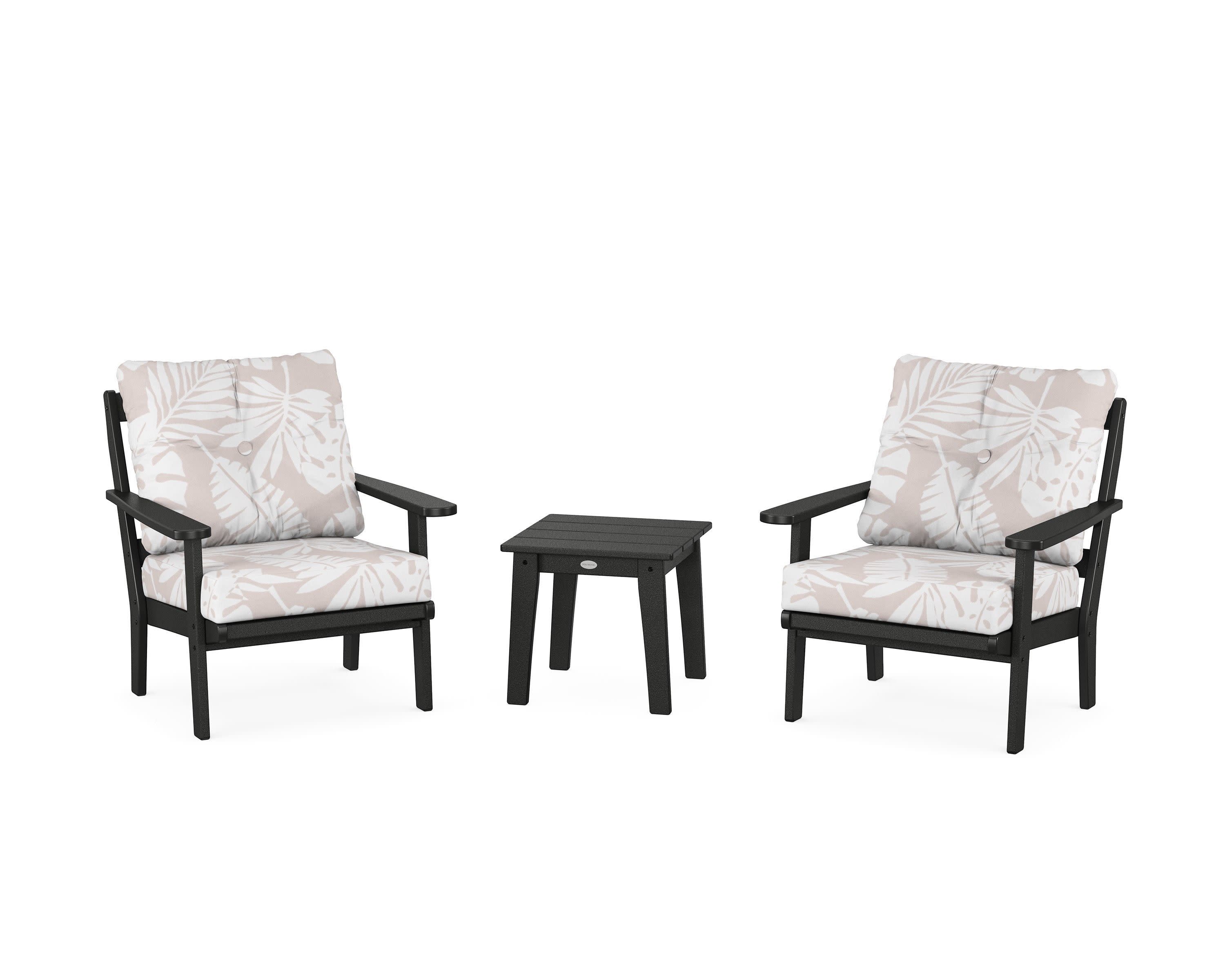 Mission 3-Piece Deep Seating Set in Black / Leaf Dune Burlap