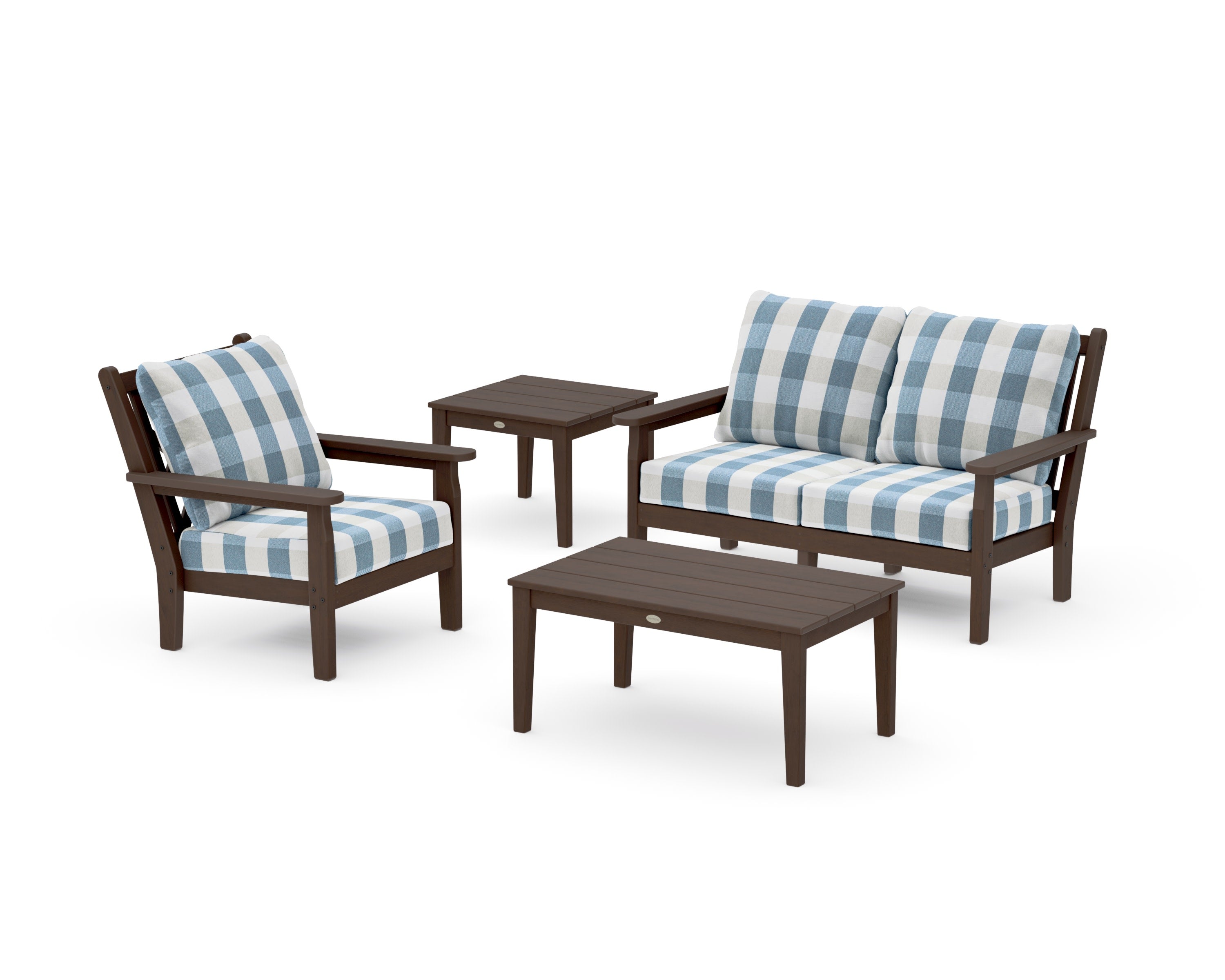 Chippendale 4-Piece Deep Seating Set in Kona / Buffalo Plaid Sky Blue
