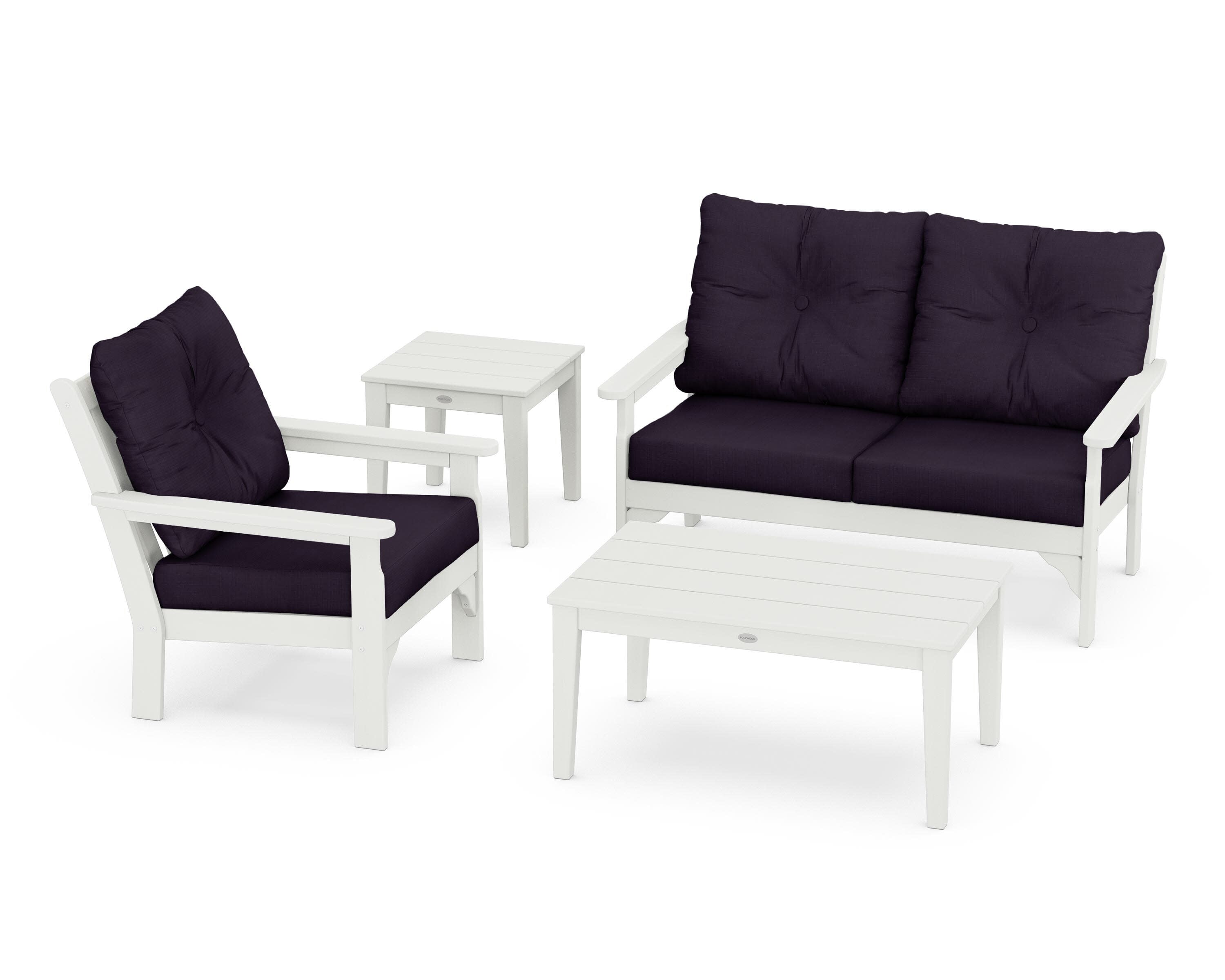Vineyard 4-Piece Deep Seating Set in Vintage White / Navy Linen