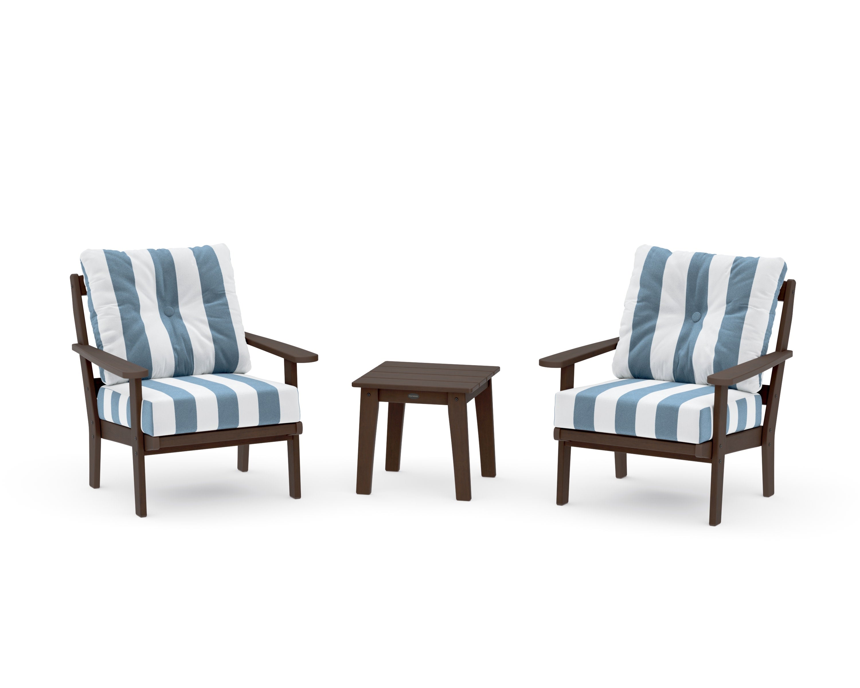 Mission 3-Piece Deep Seating Set in Kona / Cabana Stripe Sky Blue