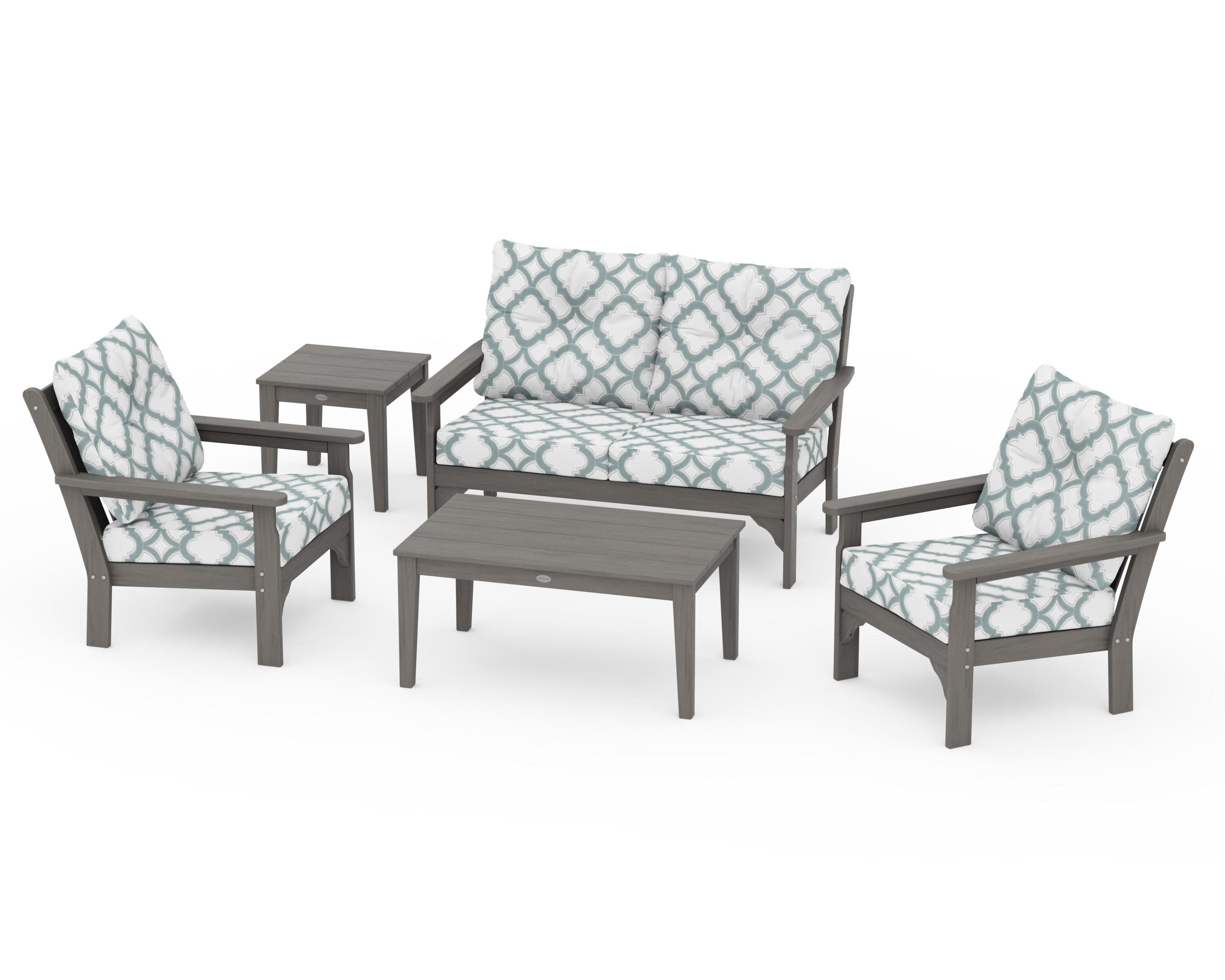 Vineyard 5-Piece Deep Seating Set in Driftwood / Trellis Glacier Spa