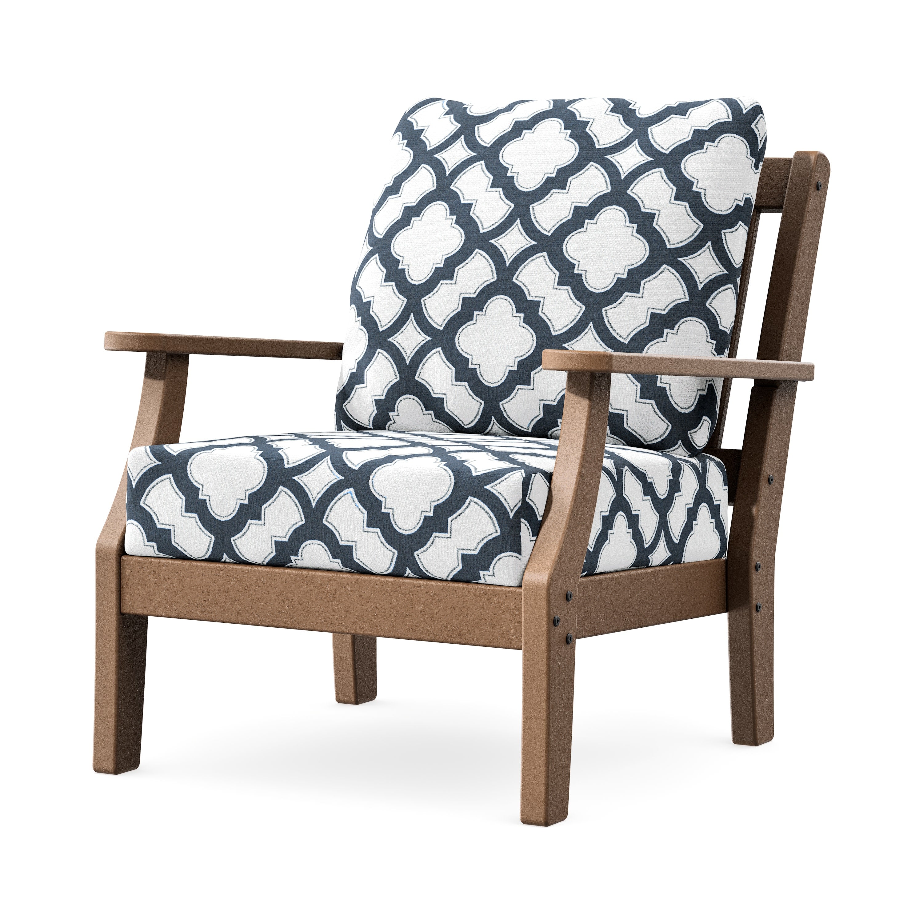 Chinoiserie Deep Seating Chair in Teak / Trellis Marine Indigo