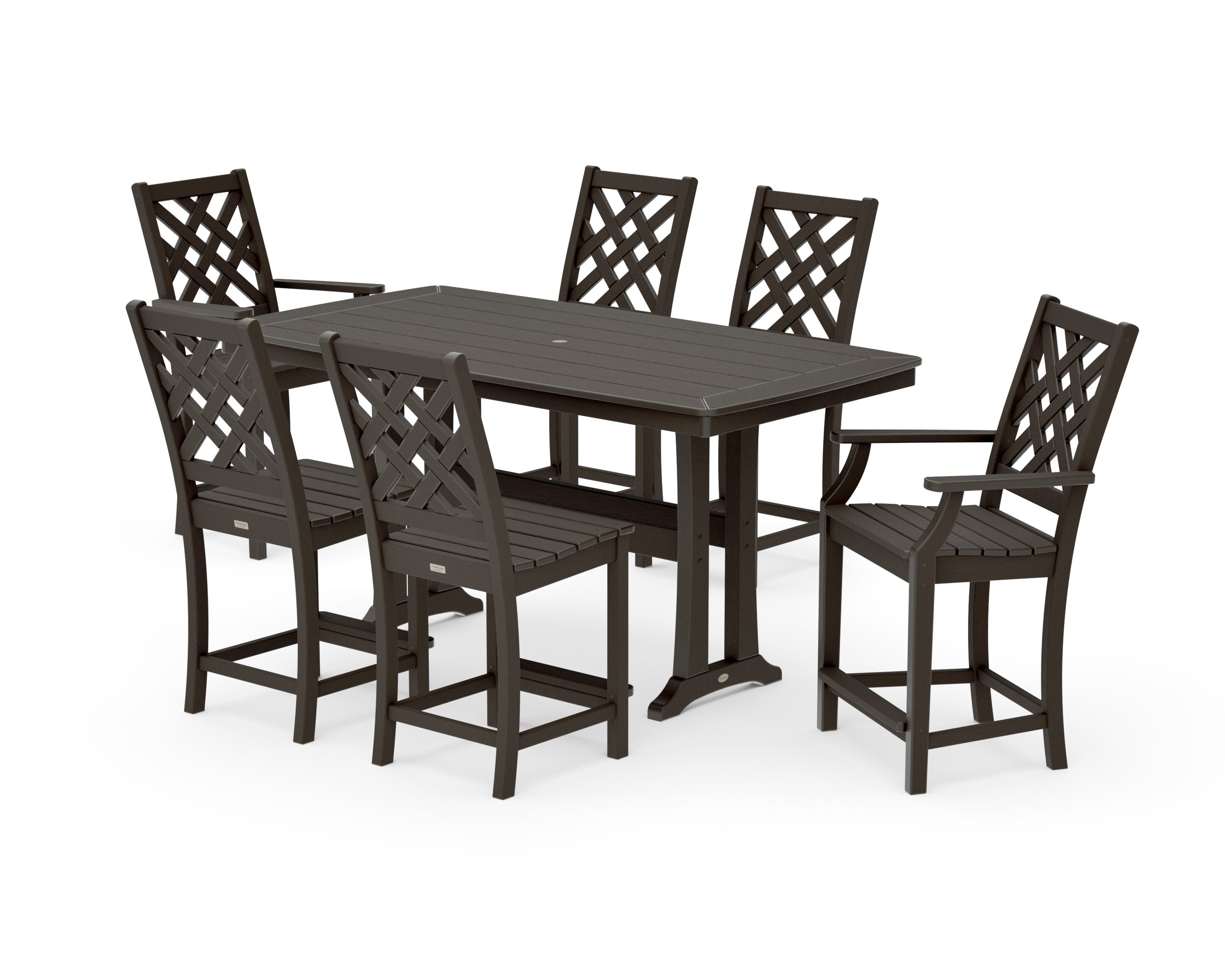 Wovendale 7-Piece Counter Set with Trestle Legs in Vintage Coffee