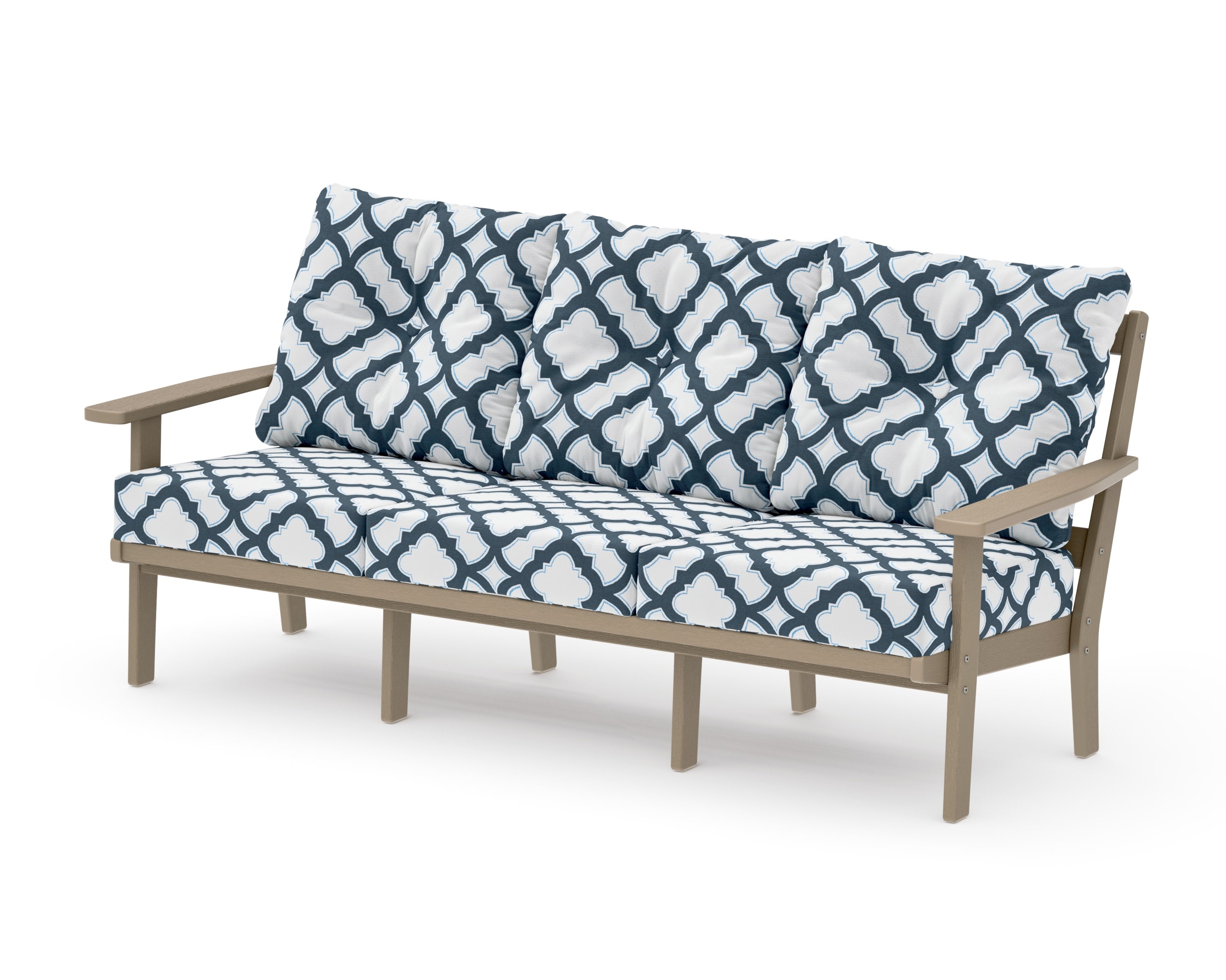 Oxford Deep Seating Sofa in Vintage Sahara / Trellis Marine Indigo