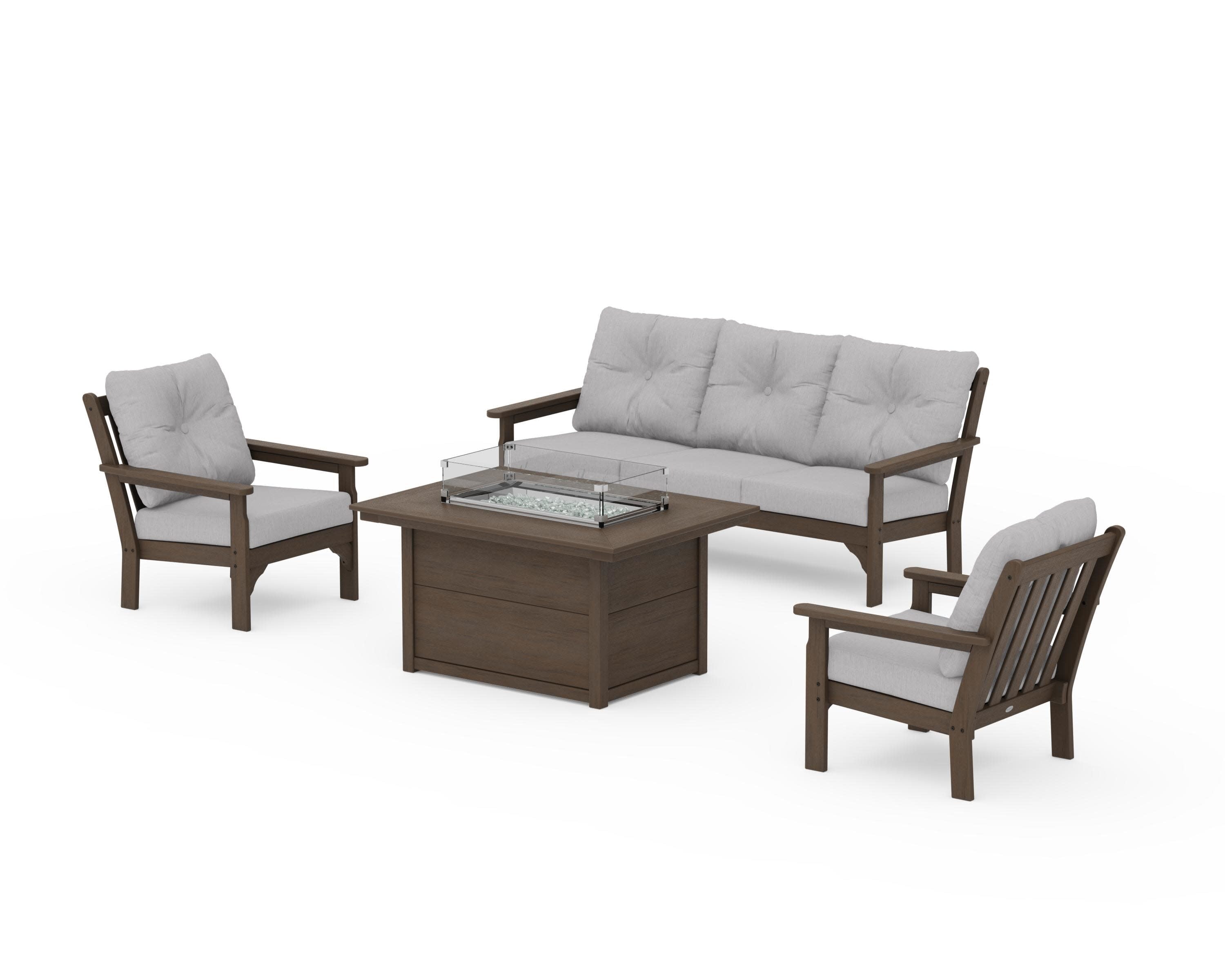 Vineyard Deep Seating Fire Pit Table Set in Kona / Granite