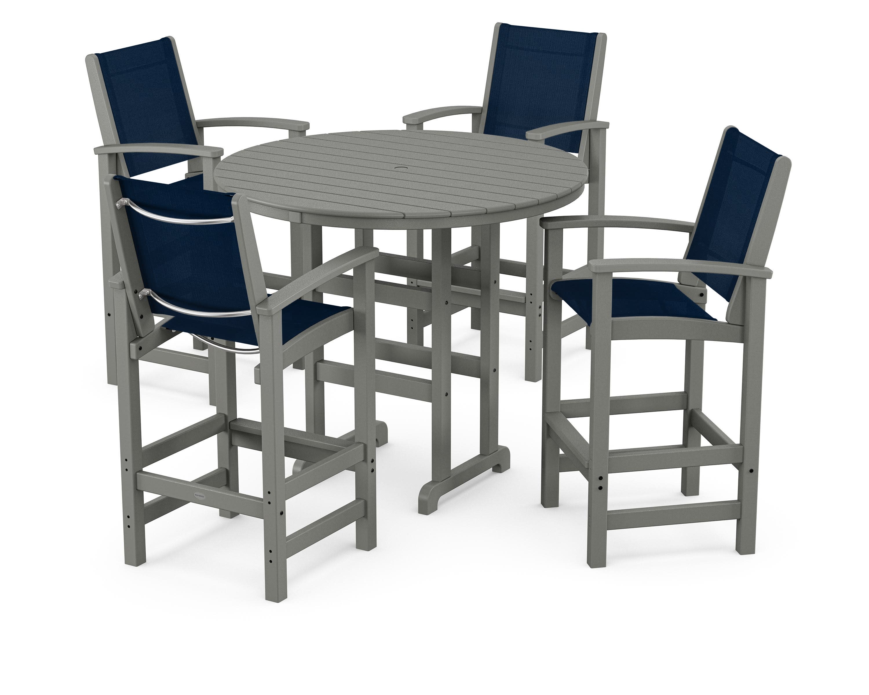 Coastal 5-Piece Nautical Trestle Bar Set in Slate Grey / Navy Blue Sling