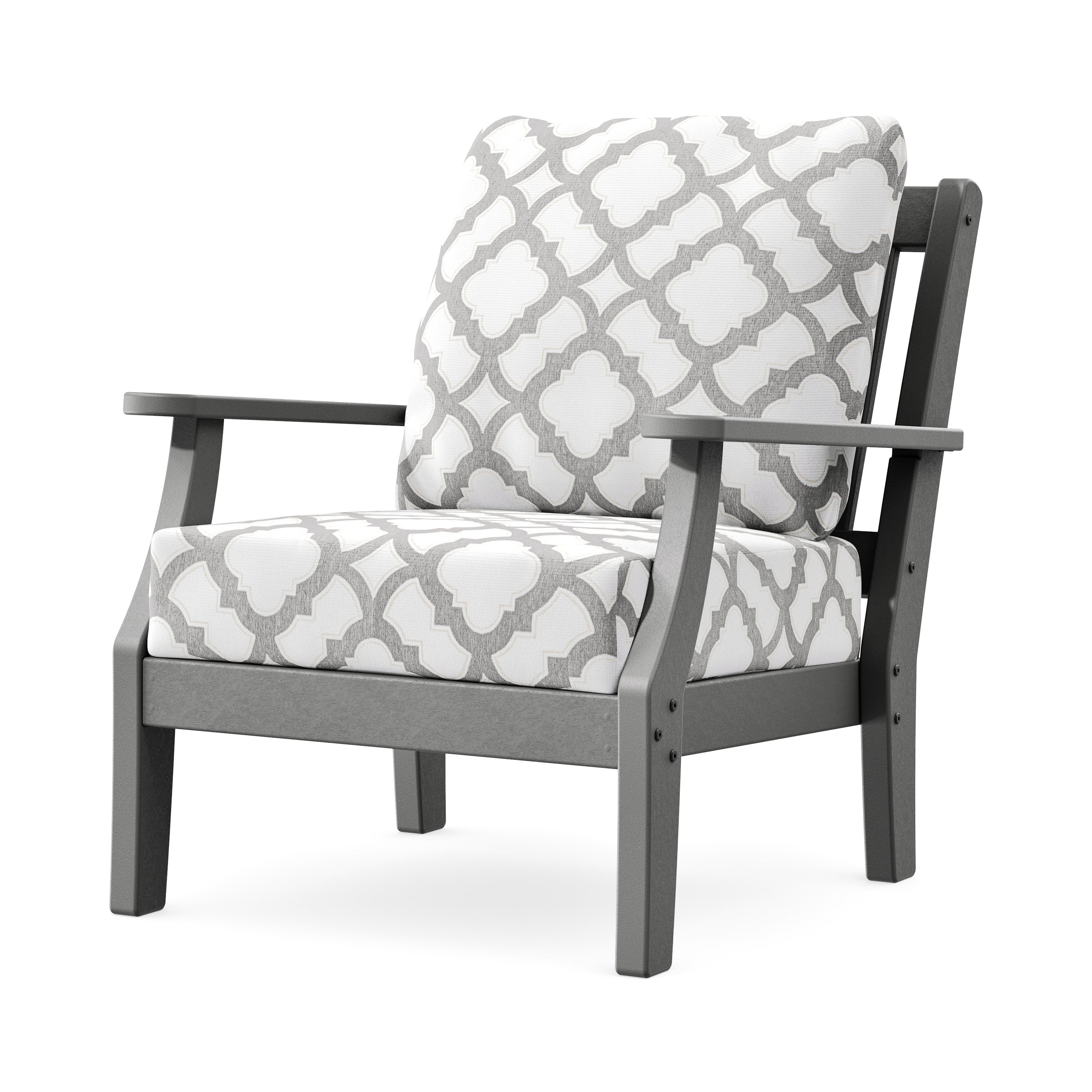 Chinoiserie Deep Seating Chair in Slate Grey / Trellis Grey Mist