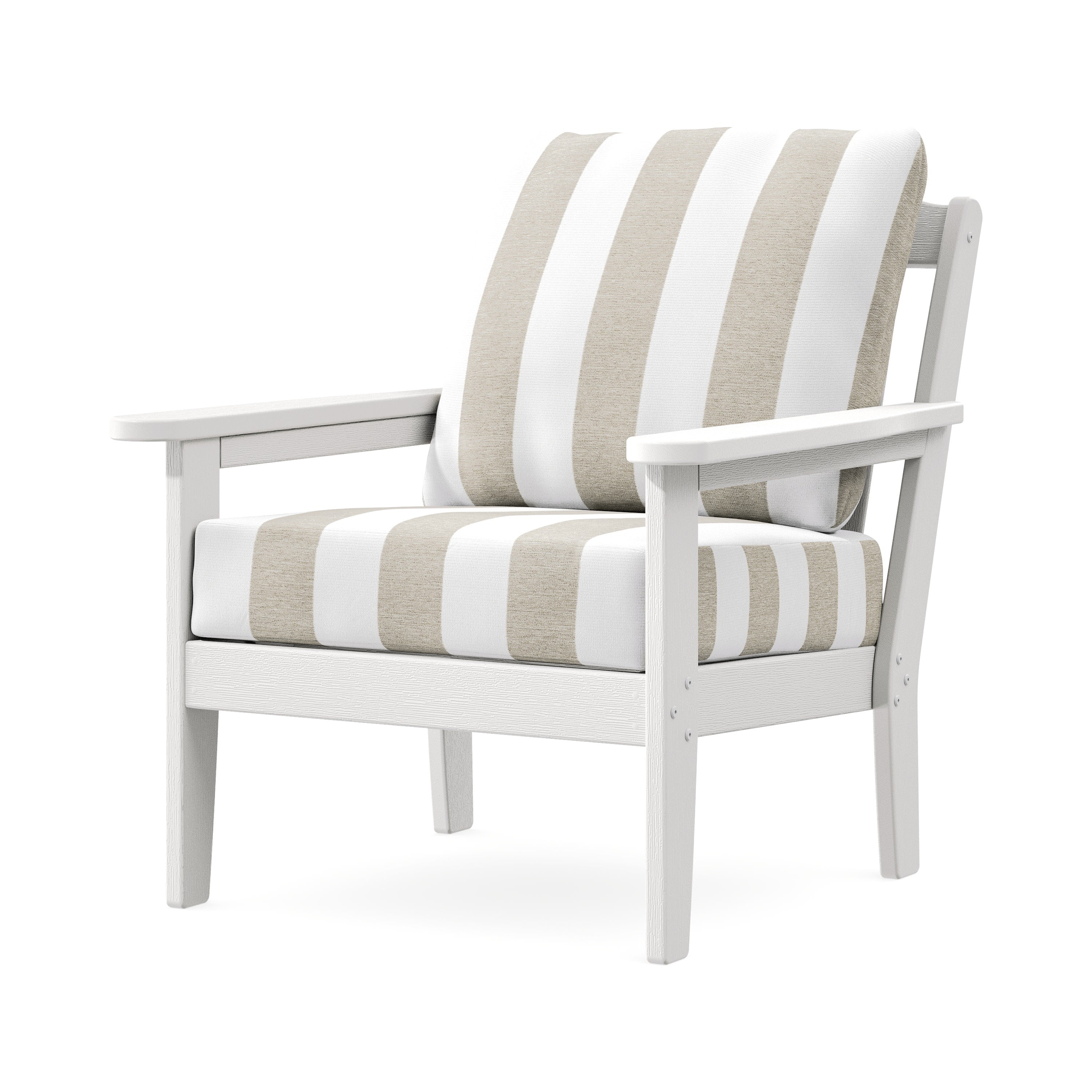 Cottage Deep Seating Chair in Vintage White / Cabana Stripe Dune Burlap