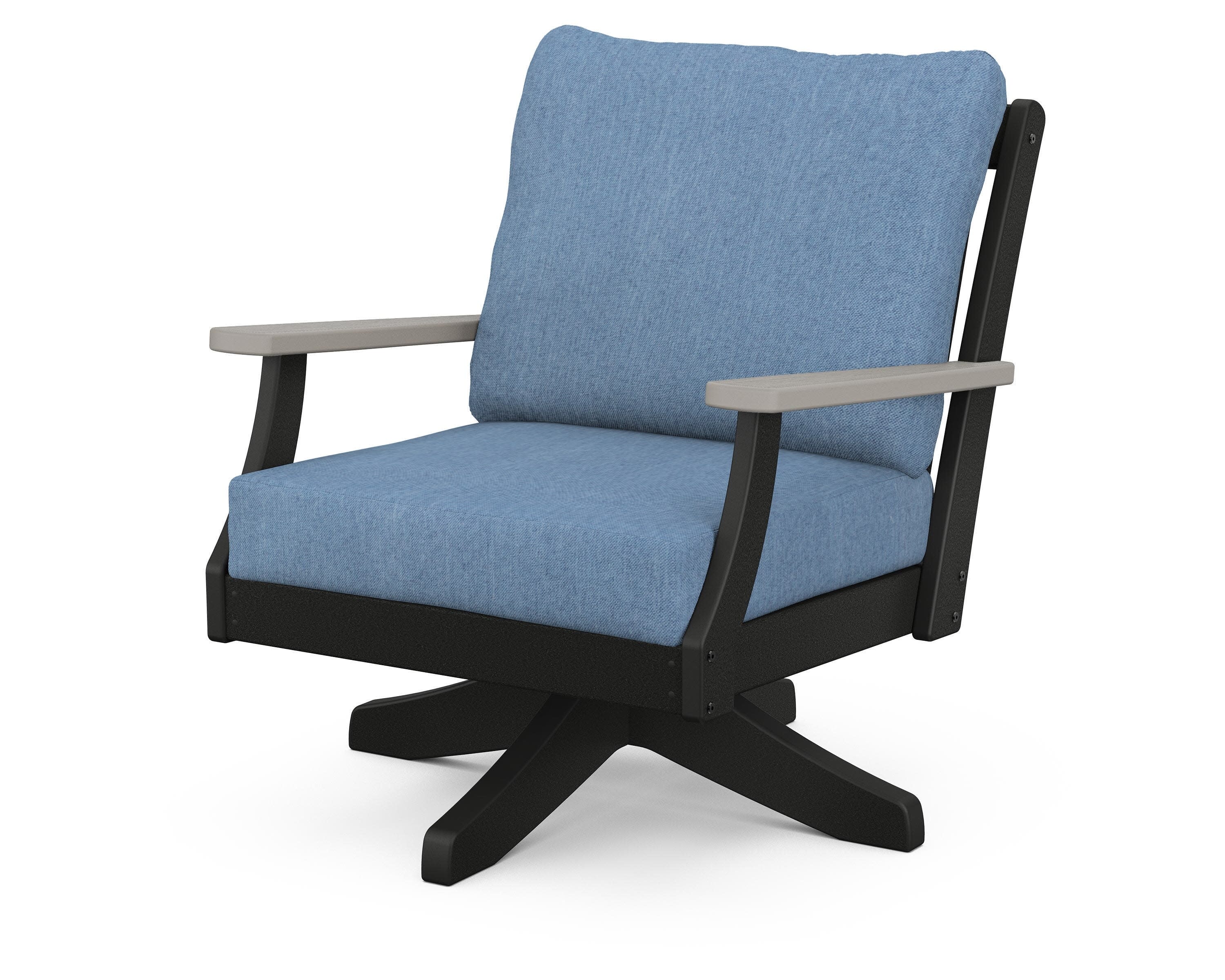 Braxton Deep Seating Swivel Chair in Black / Driftwood / Sky Blue