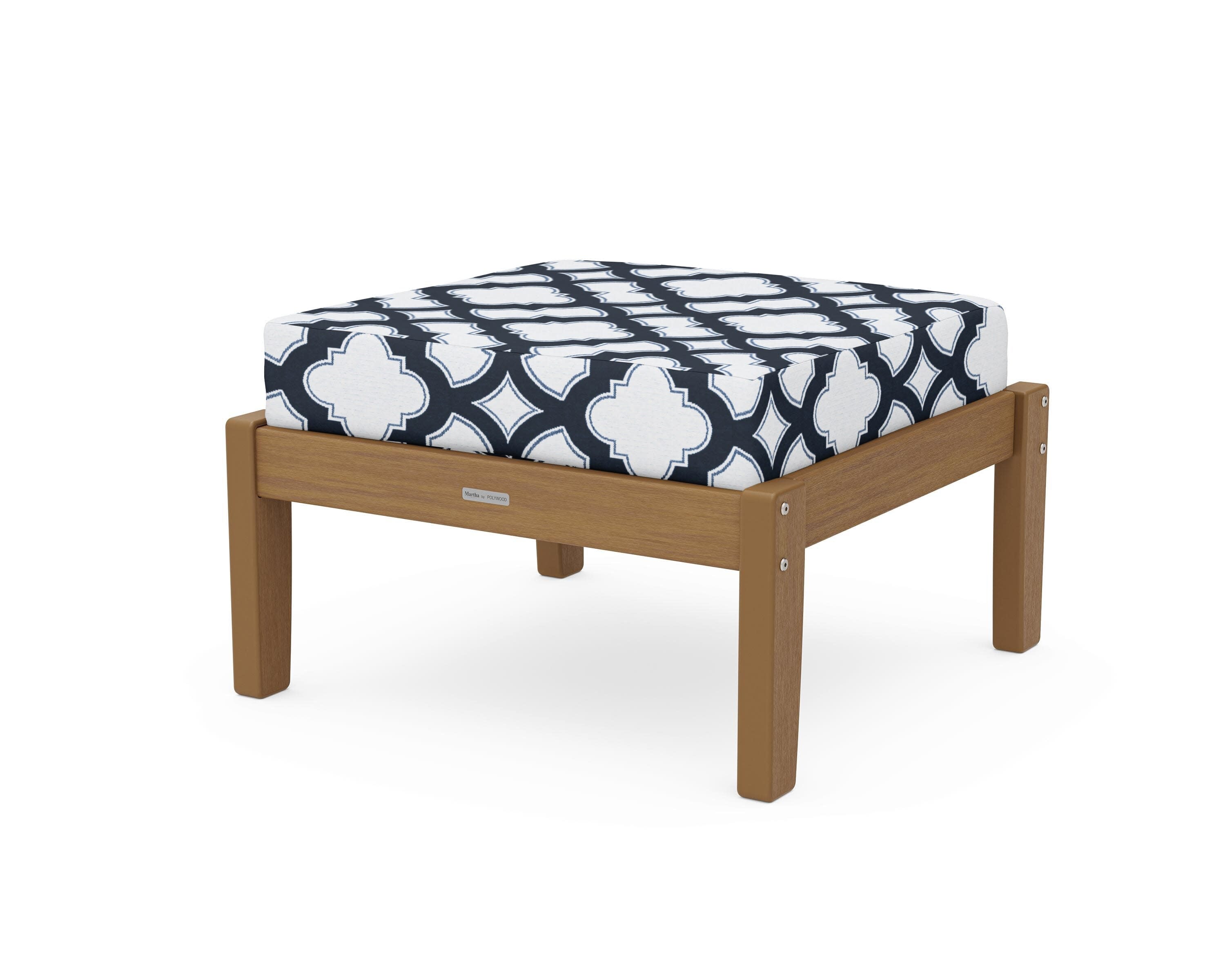 Chinoiserie Deep Seating Ottoman in Natural / Trellis Marine Indigo
