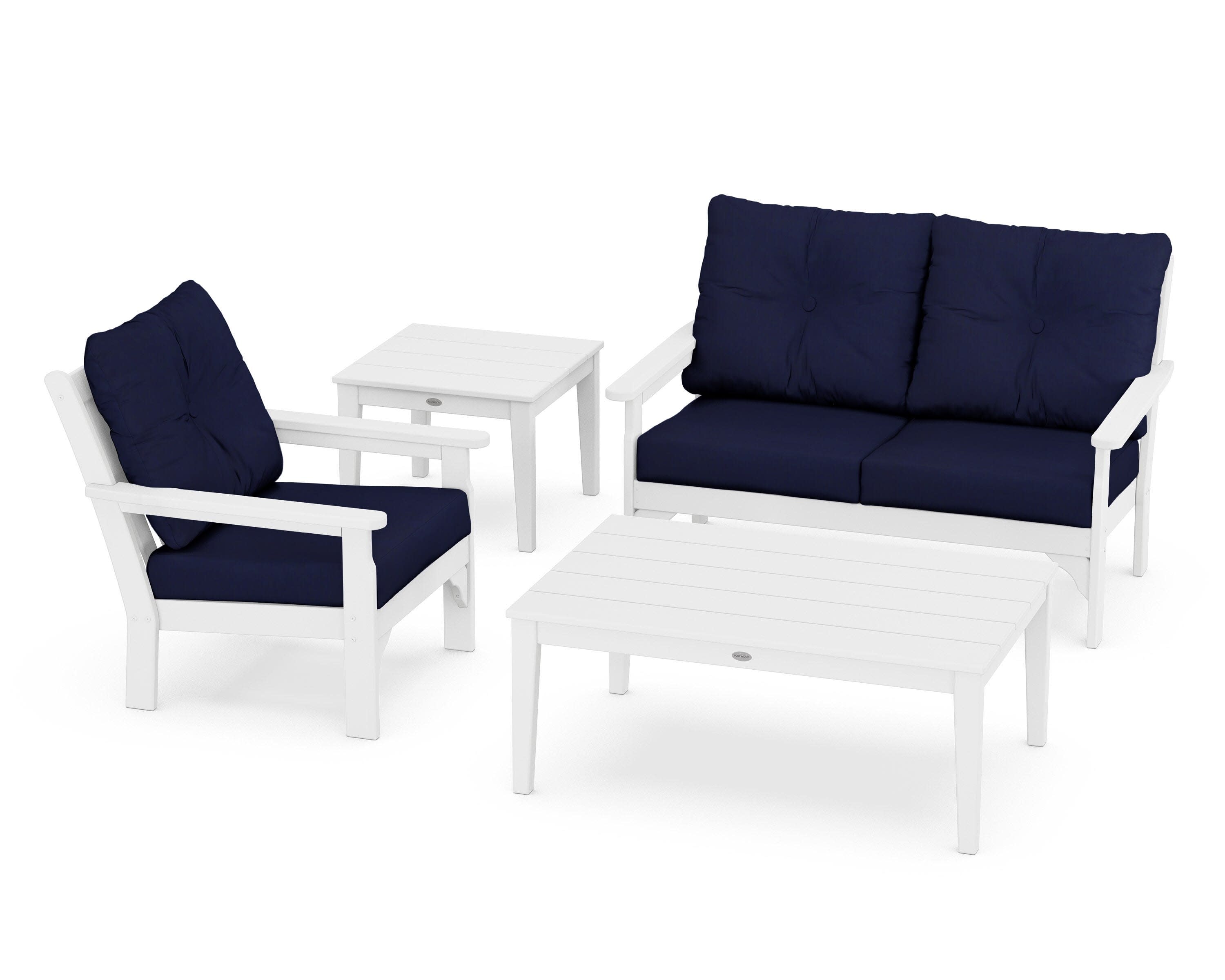Vineyard 4-Piece Deep Seating Set in White / Navy