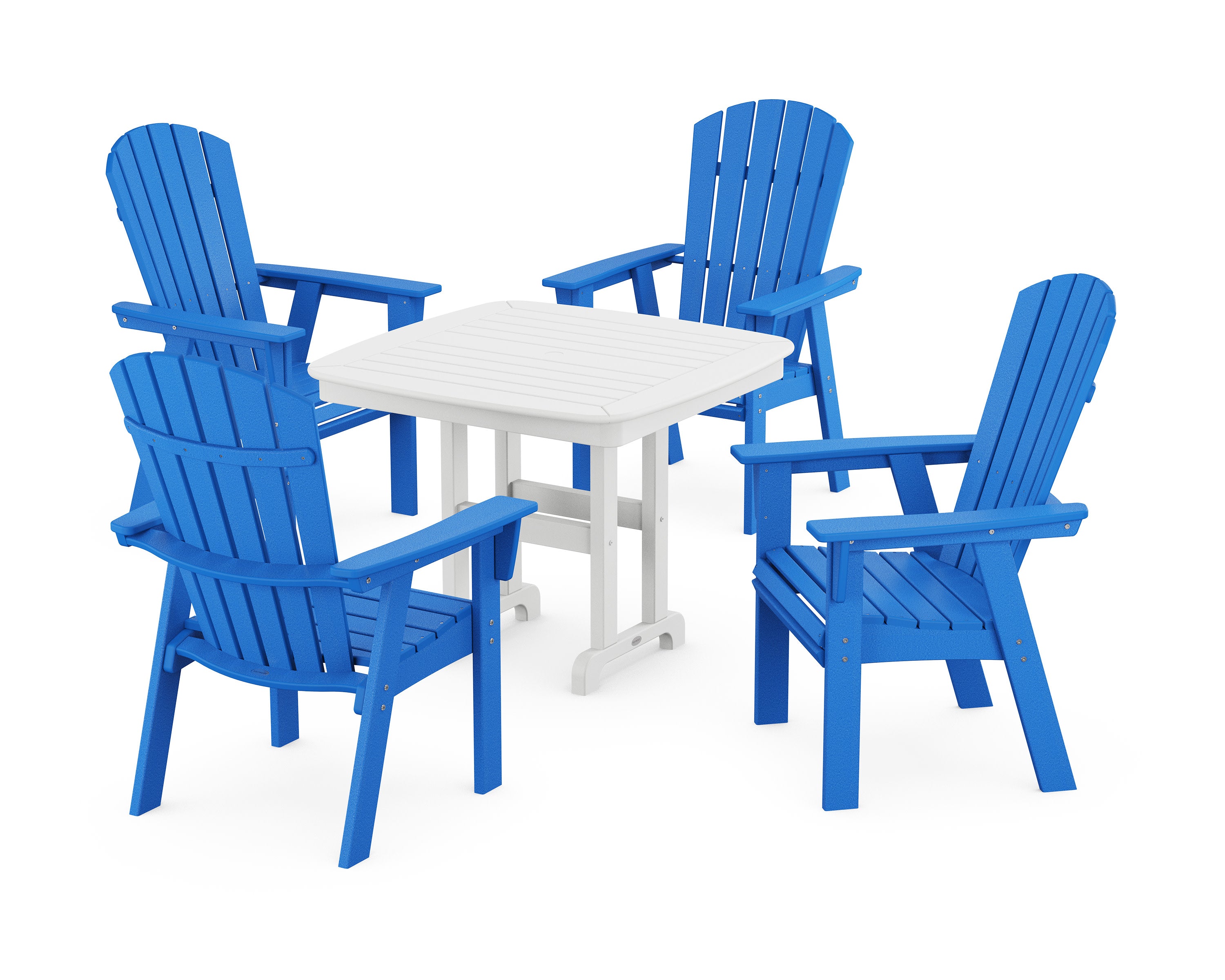 Nautical Curveback Adirondack 5-Piece Dining Set in Pacific Blue / White