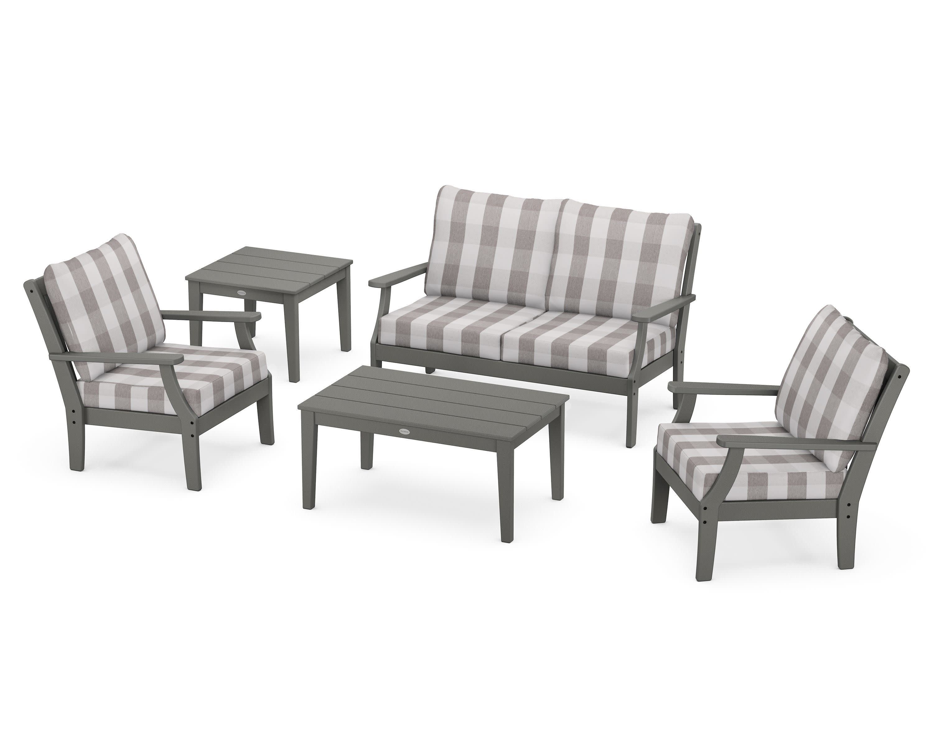Braxton 5-Piece Deep Seating Set in Slate Grey / Buffalo Plaid Grey Mist