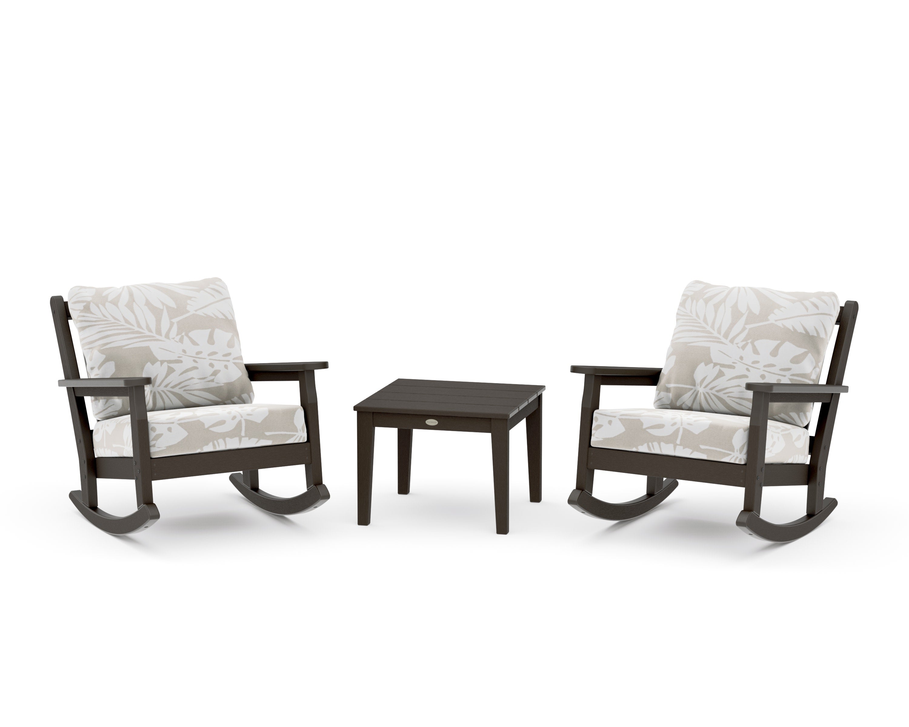Chippendale 3-Piece Deep Seating Rocker Set in Vintage Coffee / Leaf Dune Burlap