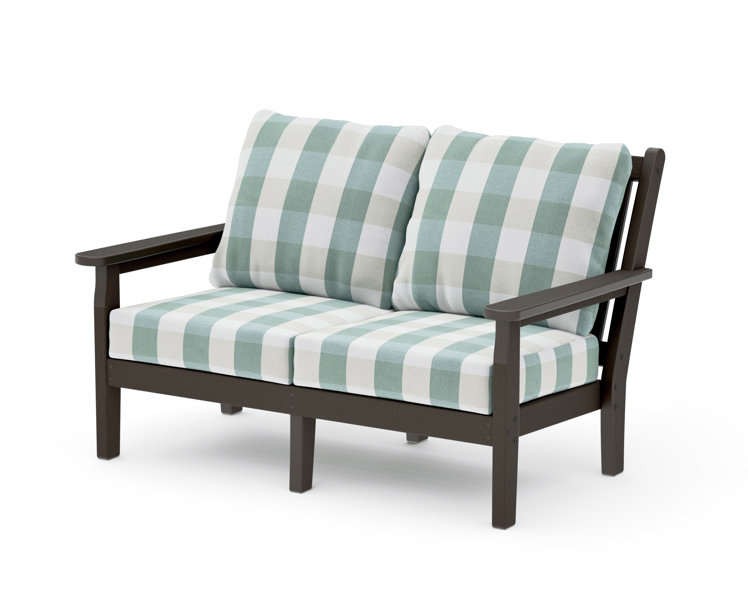 Chippendale Deep Seating Loveseat in Vintage Coffee / Buffalo Plaid Glacier Spa