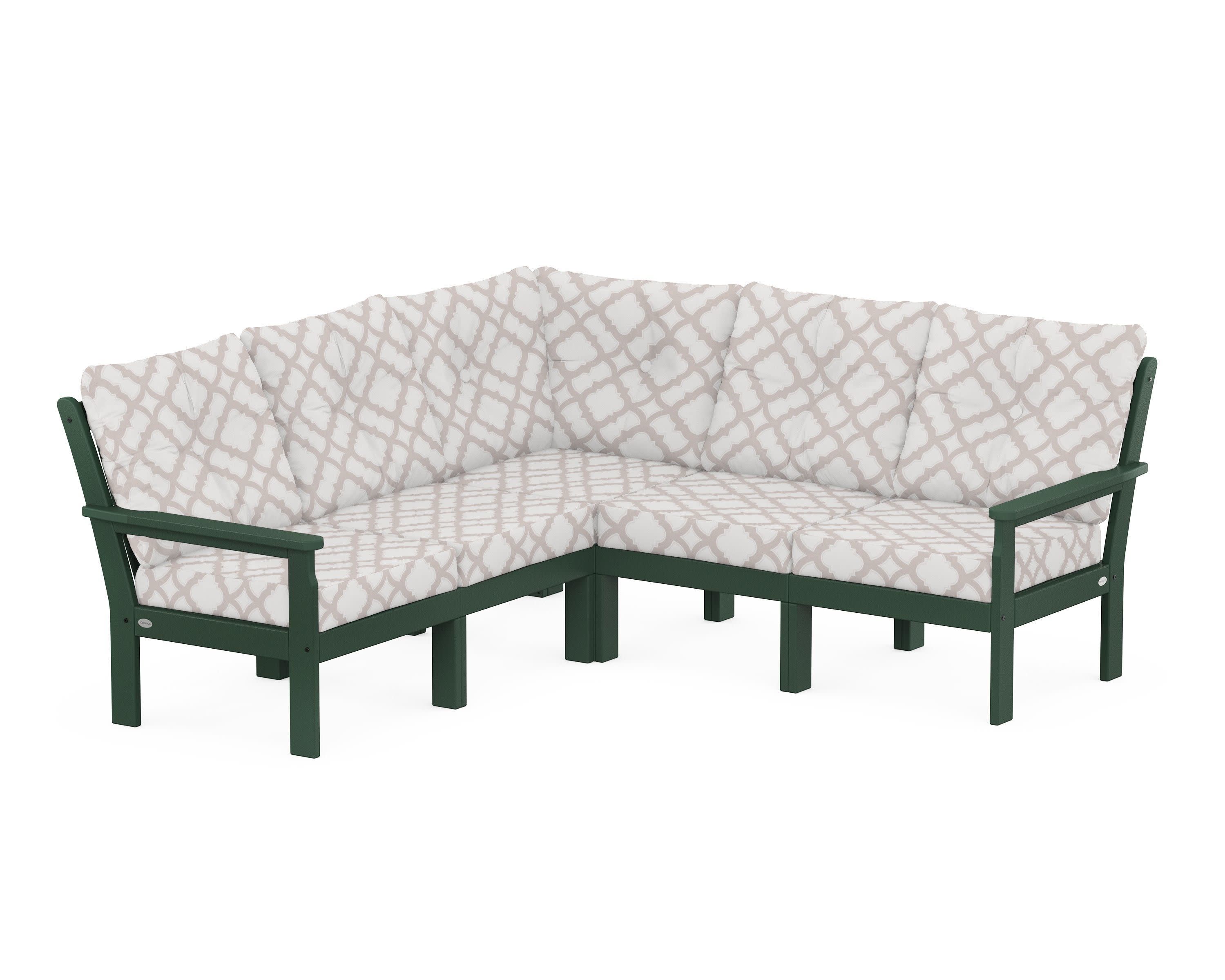 Vineyard 5-Piece Sectional in Green / Trellis Dune Burlap