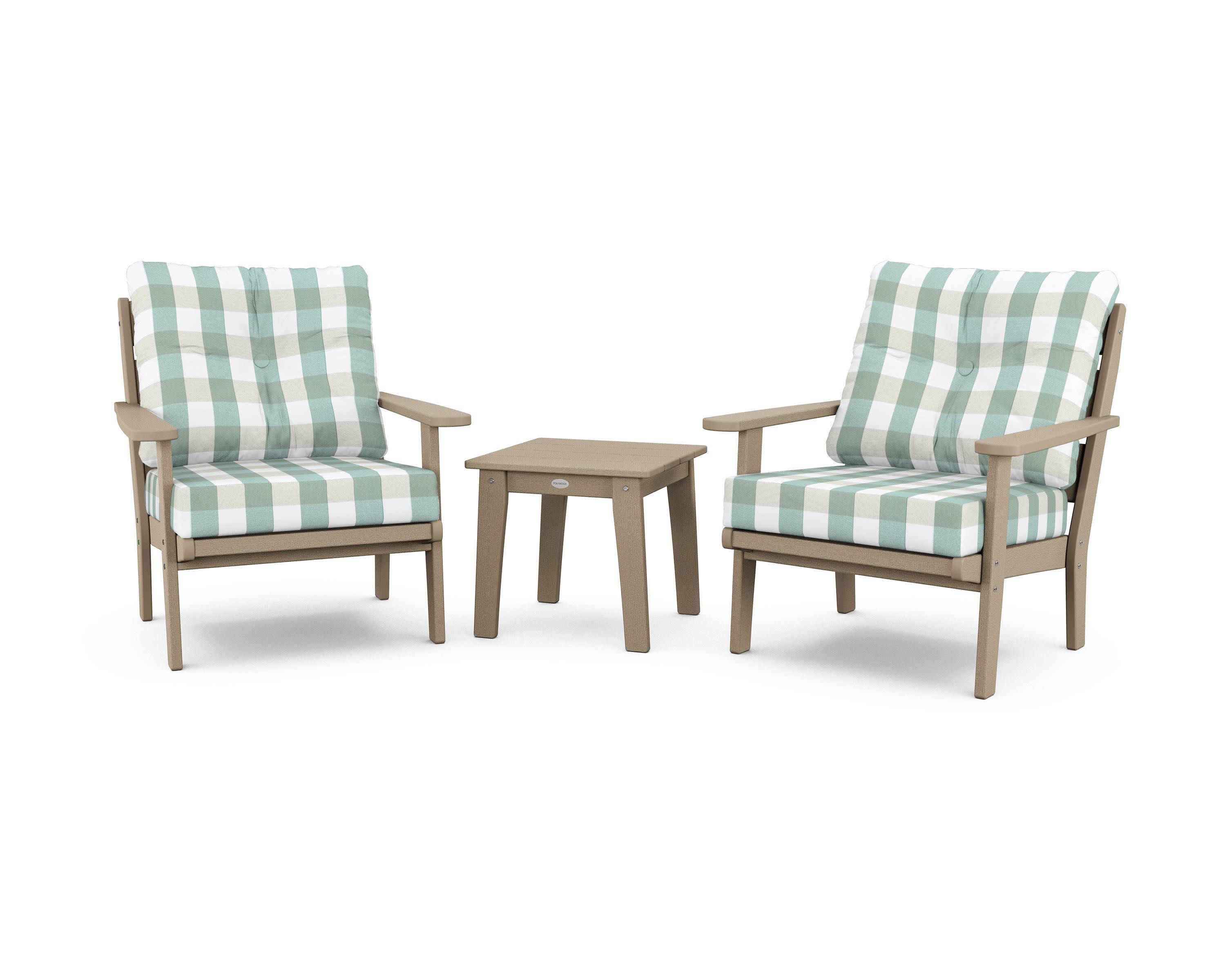 Lakeside 3-Piece Deep Seating Chair Set in Vintage Sahara / Buffalo Plaid Glacier Spa