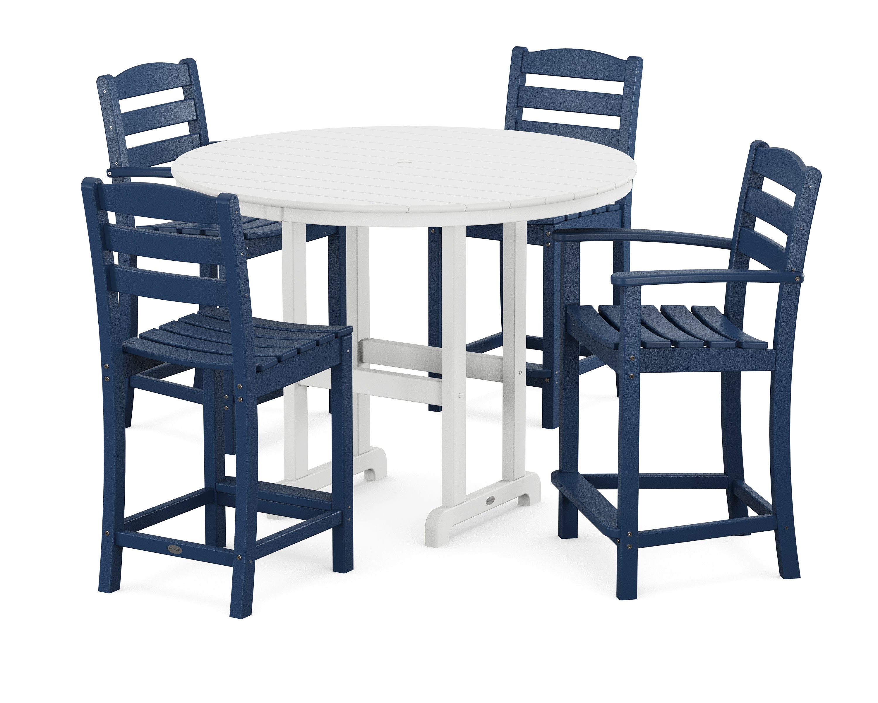 La Casa Caf 5-Piece Round Farmhouse Counter Dining Set in Navy / White