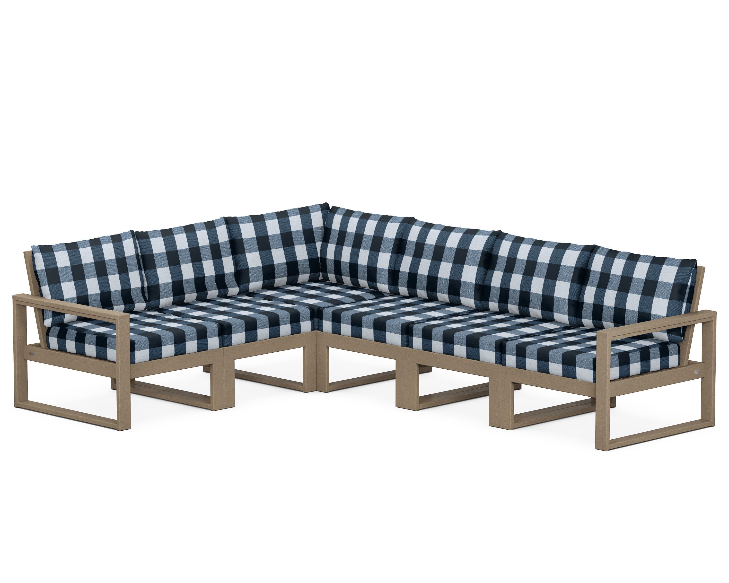 EDGE 6-Piece Modular Deep Seating Set in Vintage Sahara / Buffalo Plaid Marine Indigo