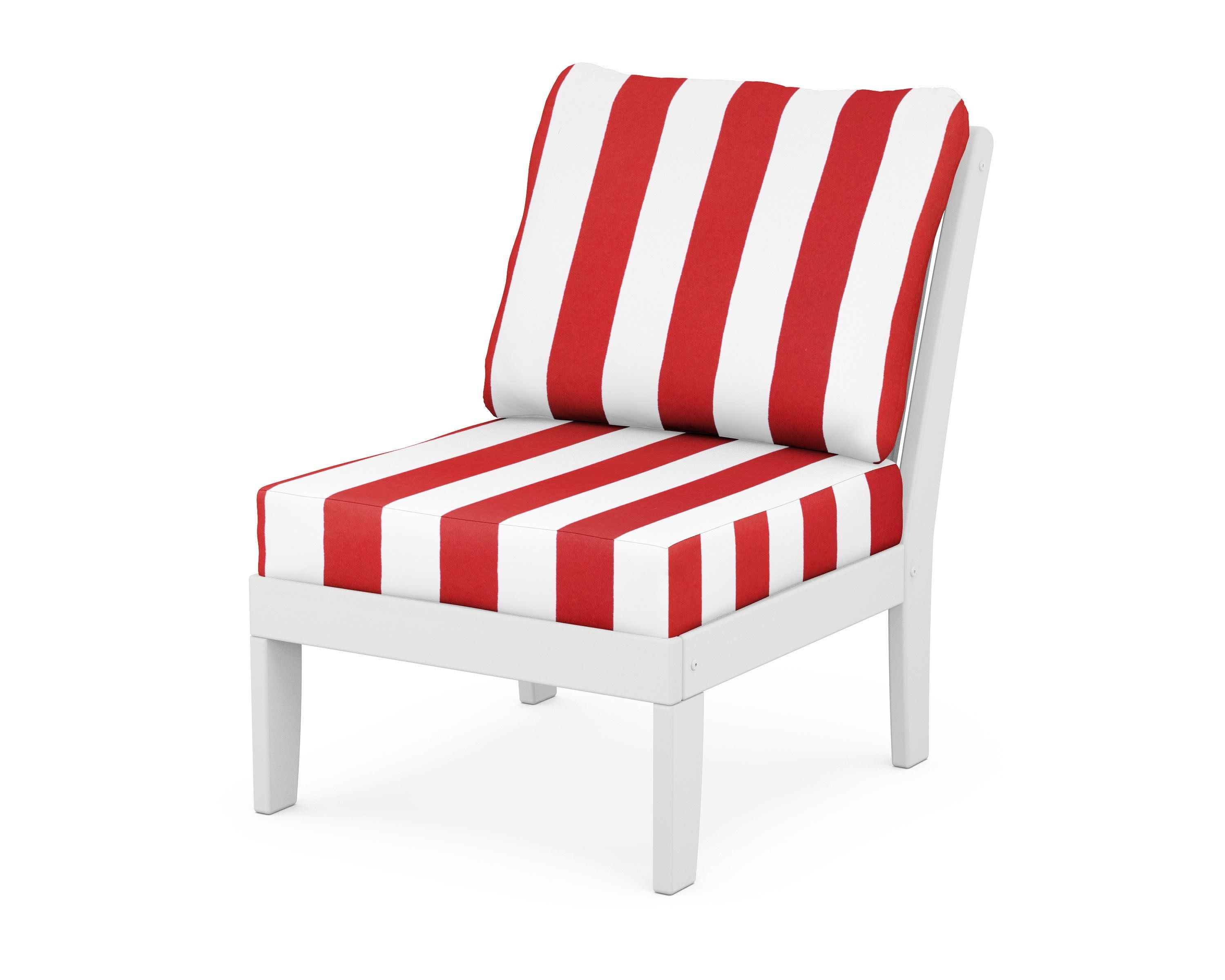 Braxton Modular Armless Chair in White / Cabana Stripe Crimson