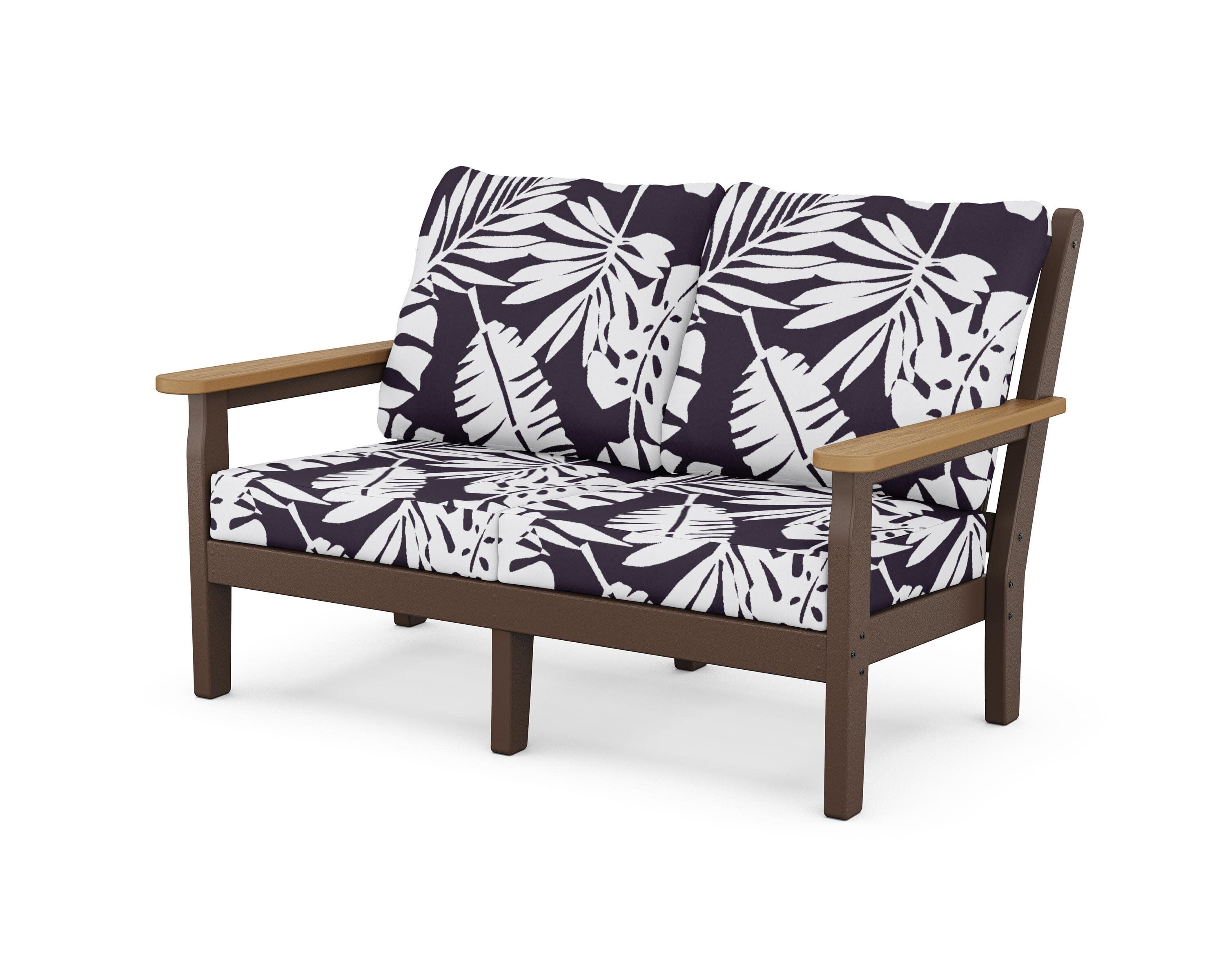 Chippendale Deep Seating Loveseat in Mahogany / Natural / Leaf Navy