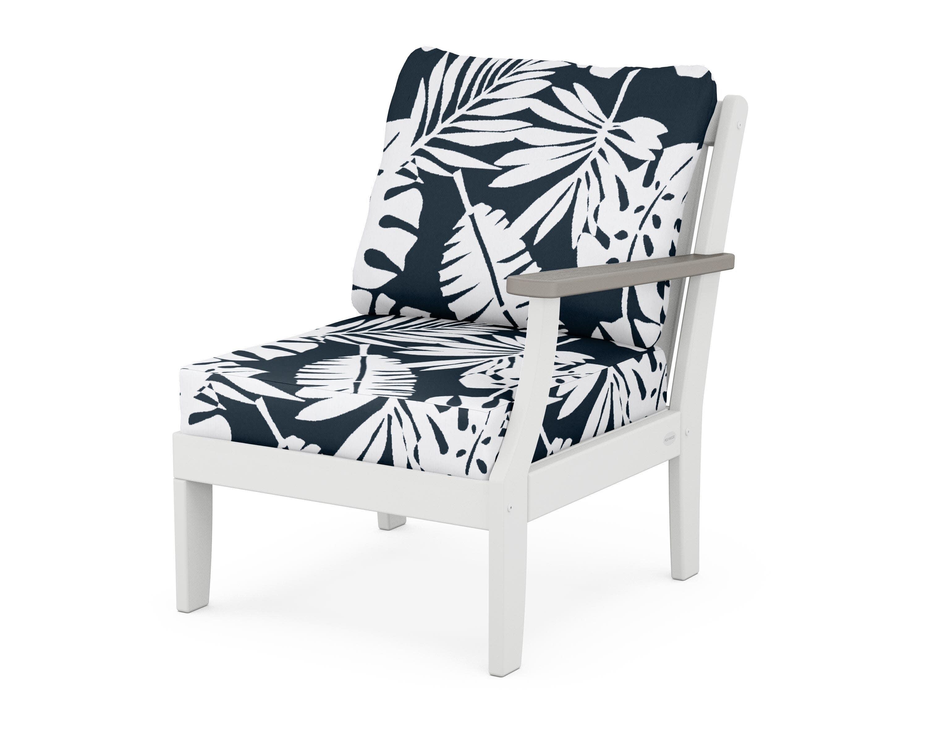 Braxton Modular Right Arm Chair in White / Driftwood / Leaf Marine Indigo
