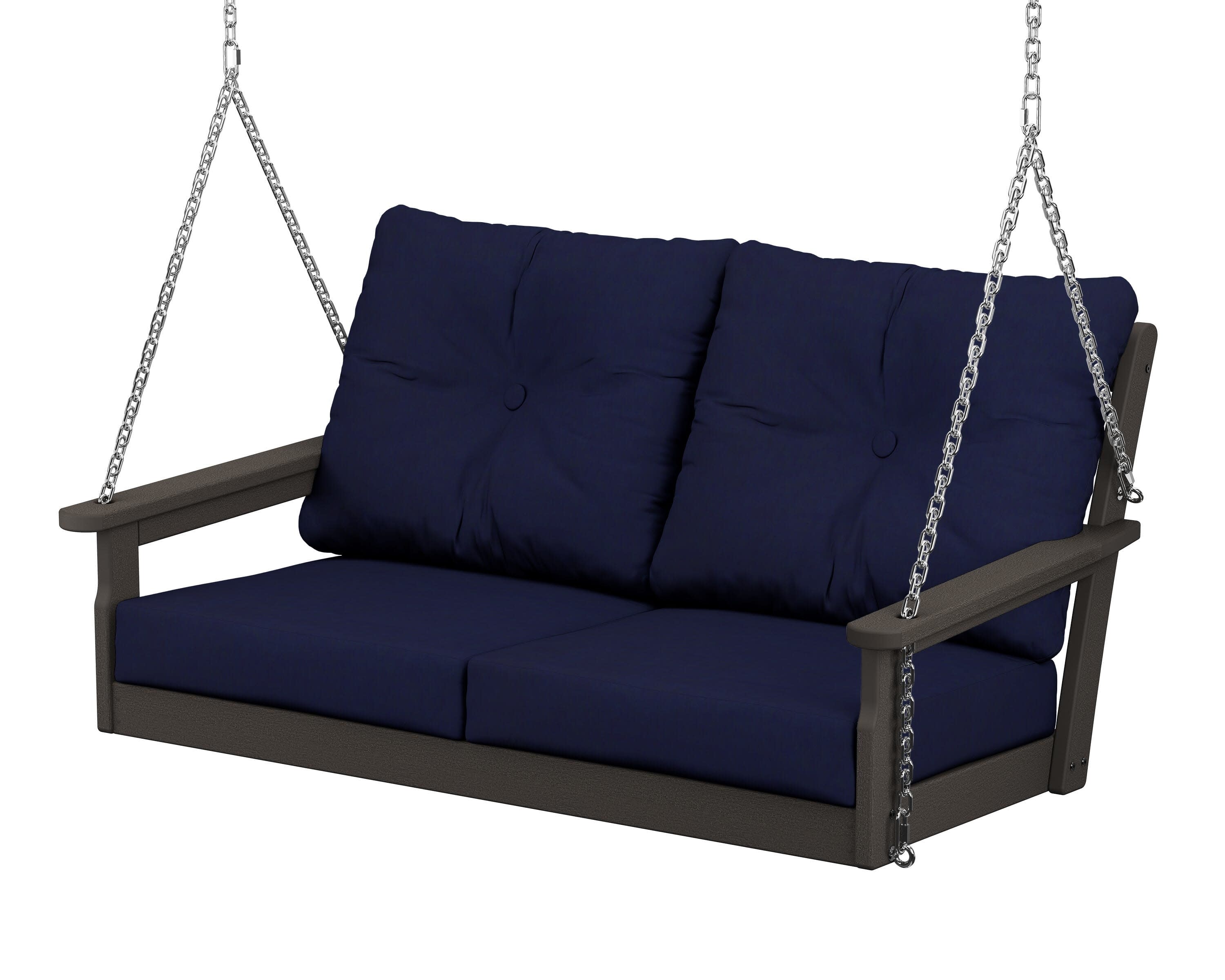 Vineyard Deep Seating Swing in Vintage Coffee / Navy