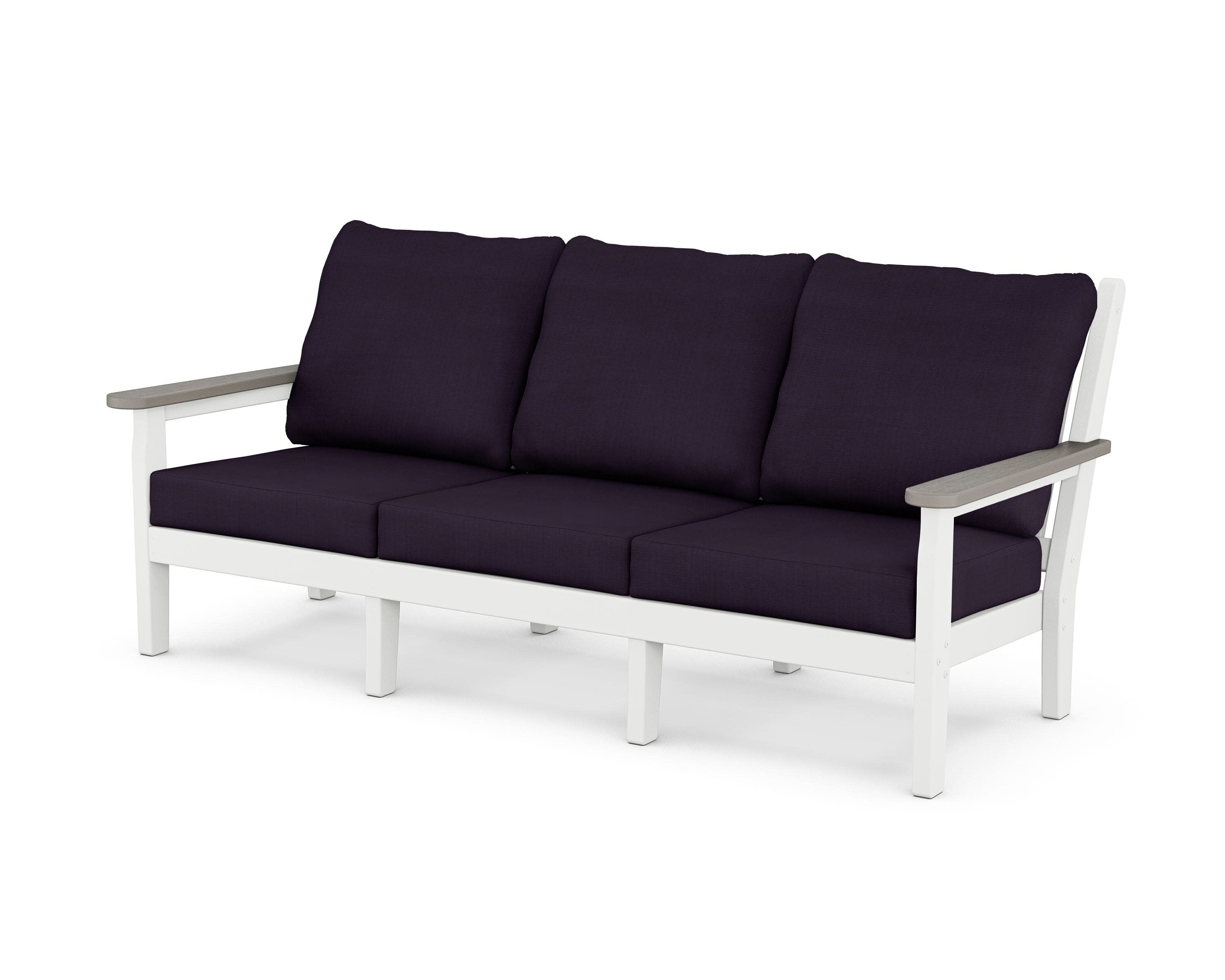 Chippendale Deep Seating Sofa in White / Driftwood / Navy Linen