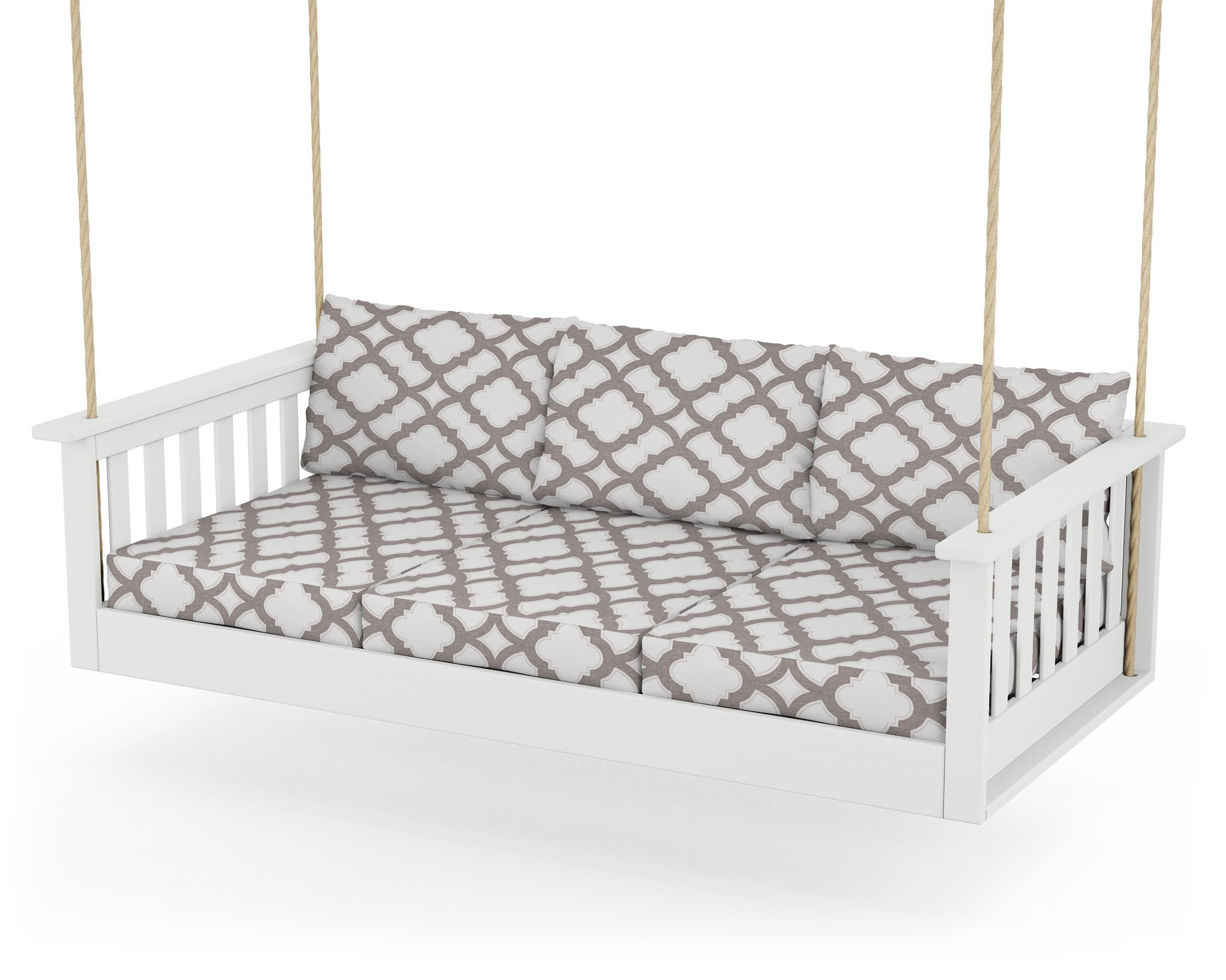 Vineyard Daybed Swing in White / Trellis Grey Mist