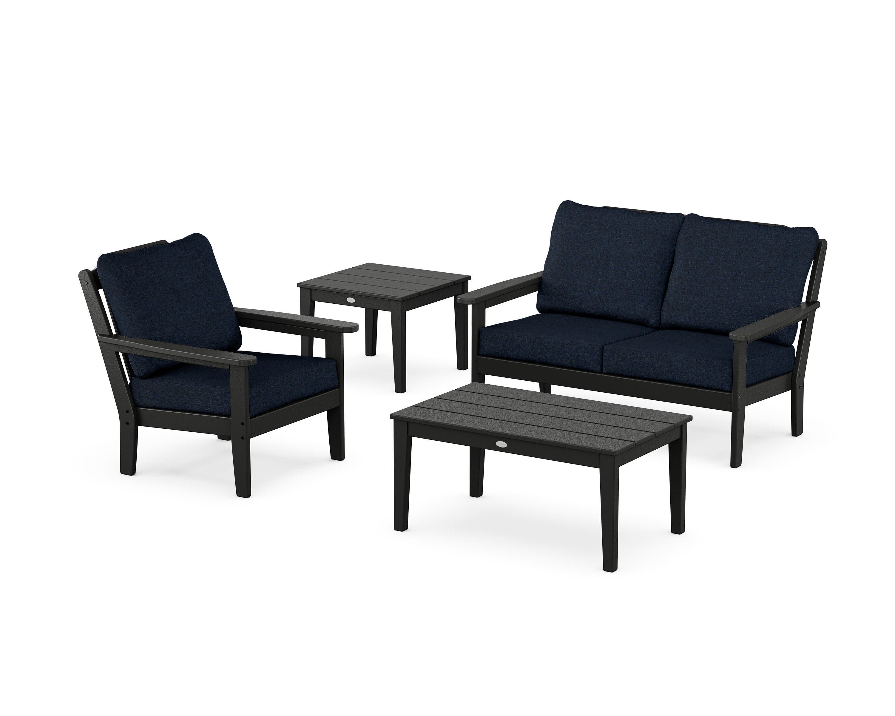 Wovendale 4-Piece Deep Seating Set in Black / Marine Indigo